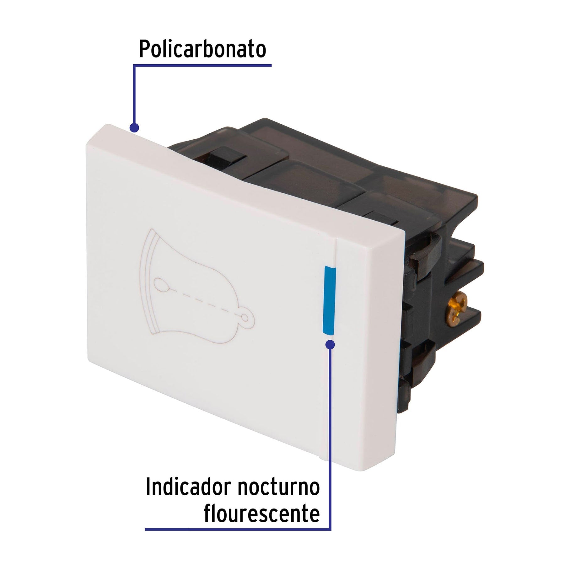 Interruptor para timbre, 1.5 módulos, línea Española, blanco