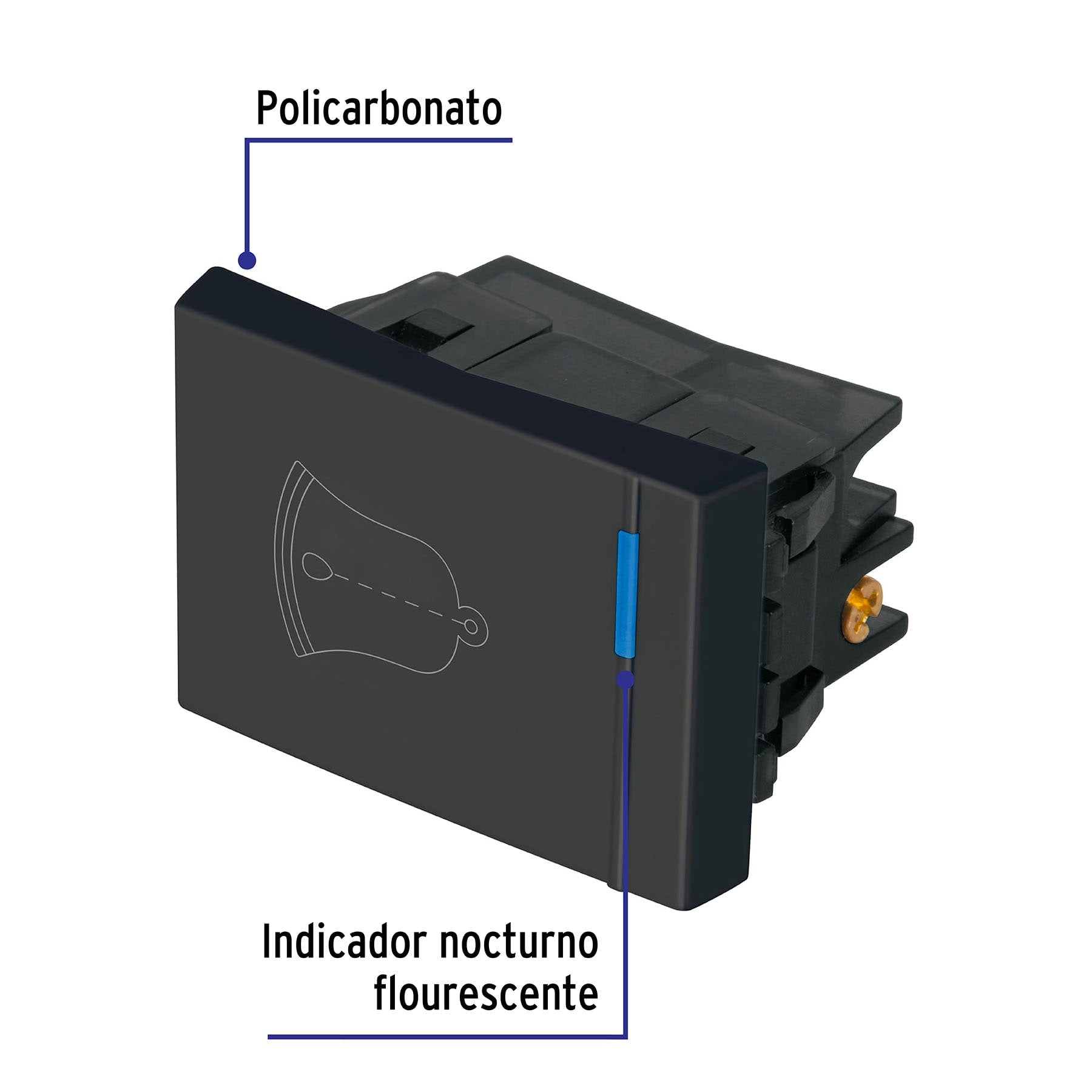 Interruptor para timbre, 1.5 módulos, línea Española, negro
