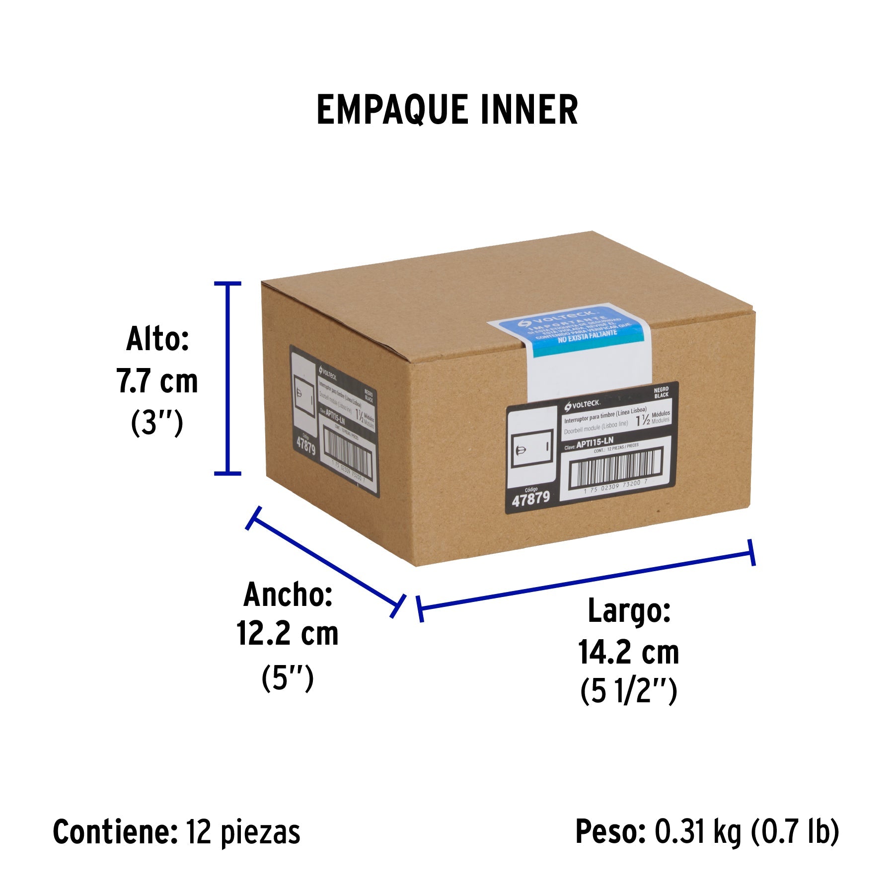 Interruptor para timbre negro de 1.5 módulos, línea Lisboa - Empaque