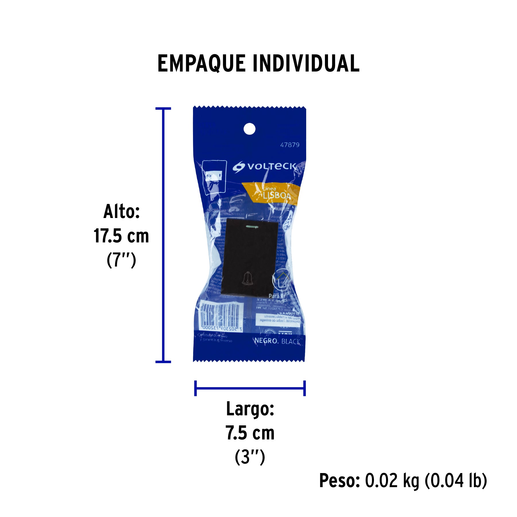 Interruptor para timbre negro de 1.5 módulos, línea Lisboa - Empaque