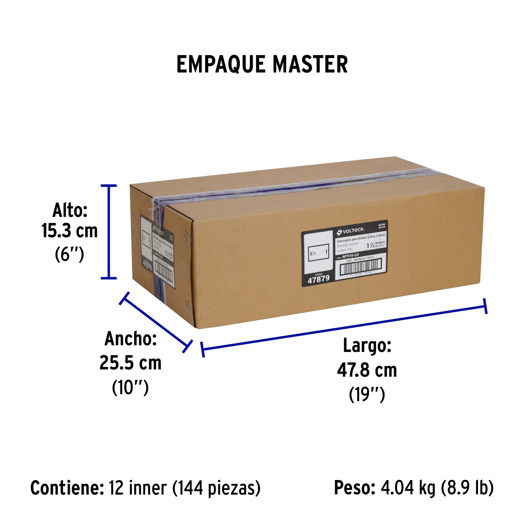 Interruptor para timbre negro de 1.5 módulos, línea Lisboa - Empaque