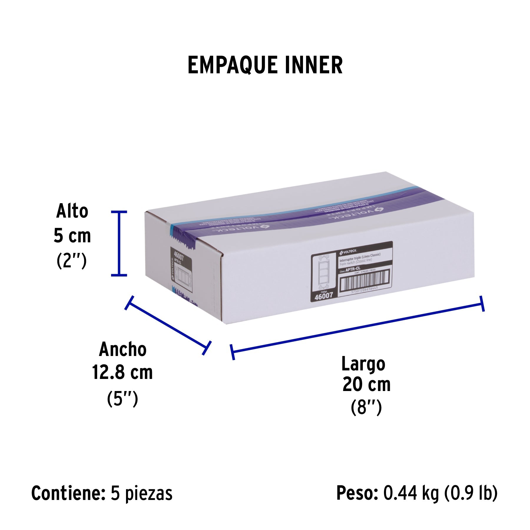 Interruptor triple, línea Classic, VOLTECK - Empaque