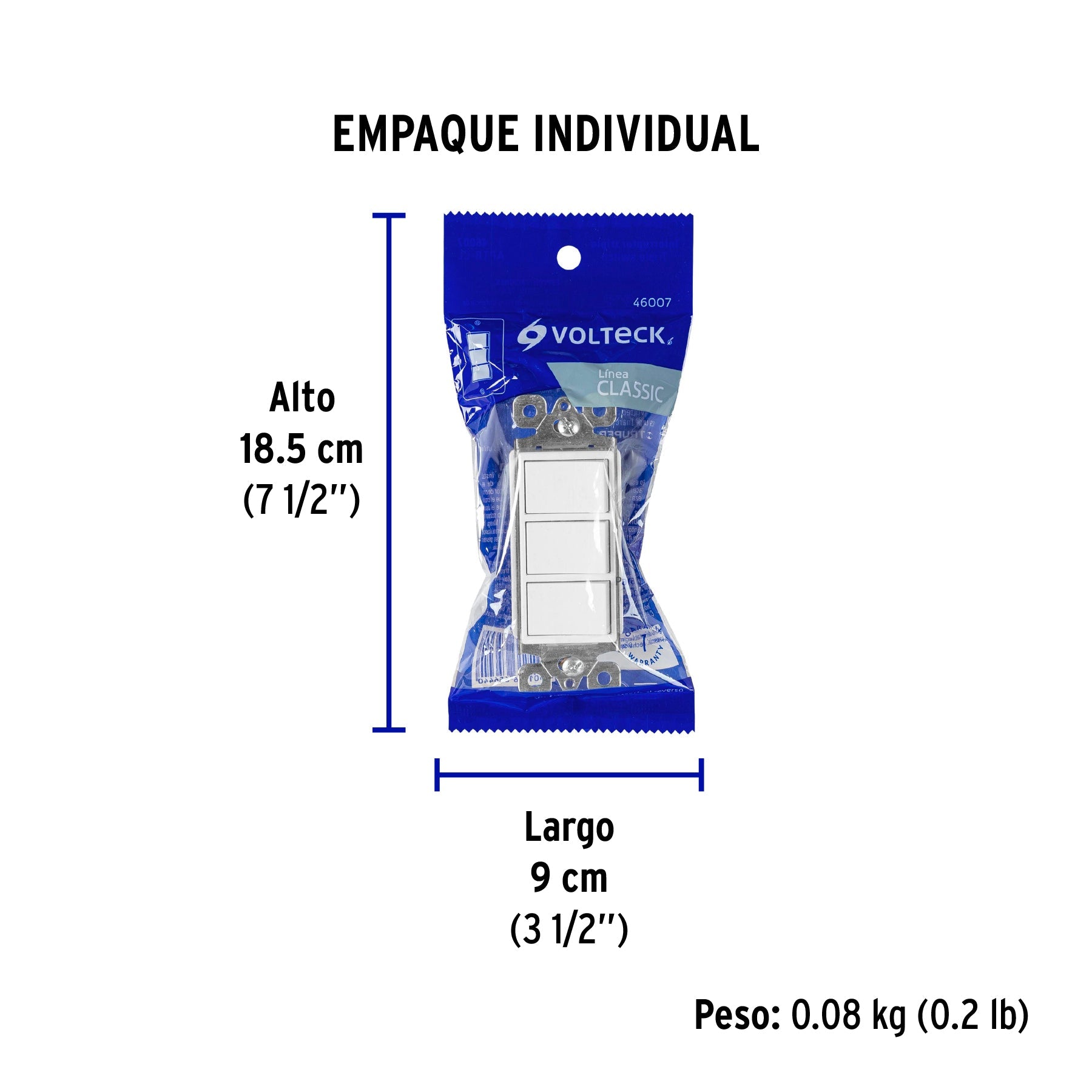 Interruptor triple, línea Classic, VOLTECK - Empaque