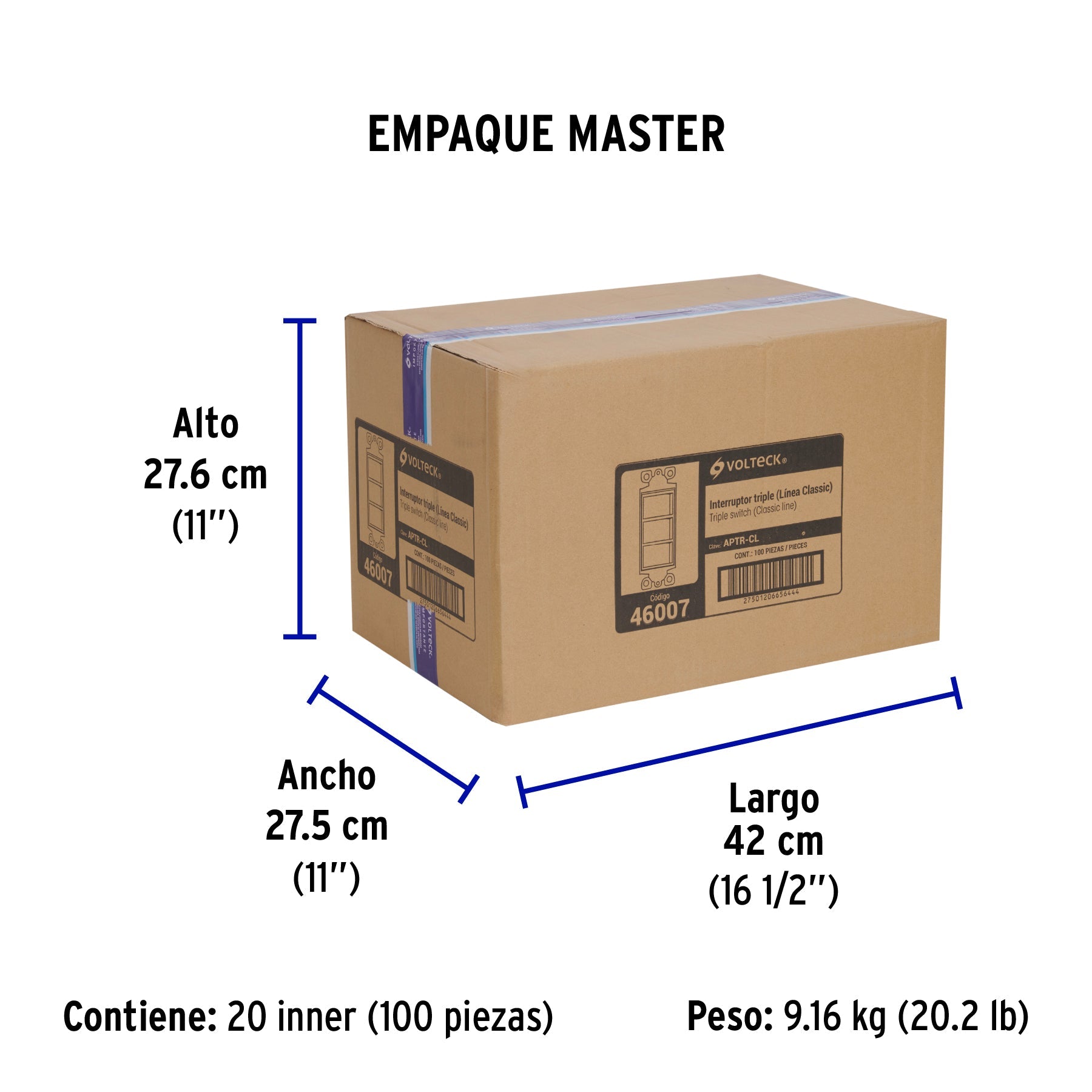 Interruptor triple, línea Classic, VOLTECK - Empaque