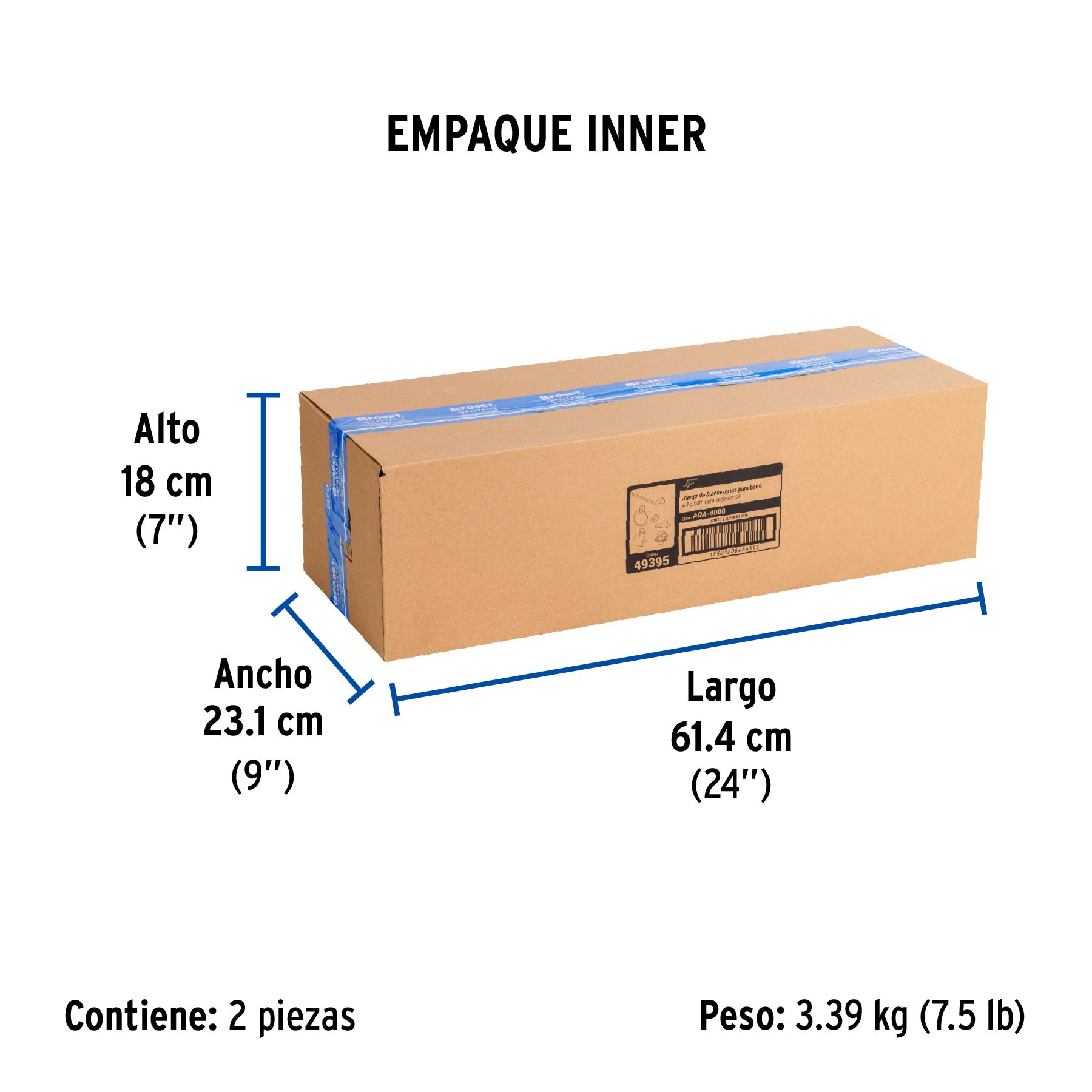 Juego de 6 accesorios para baño redondos, cromo, FOSET AQUA - Empaque
