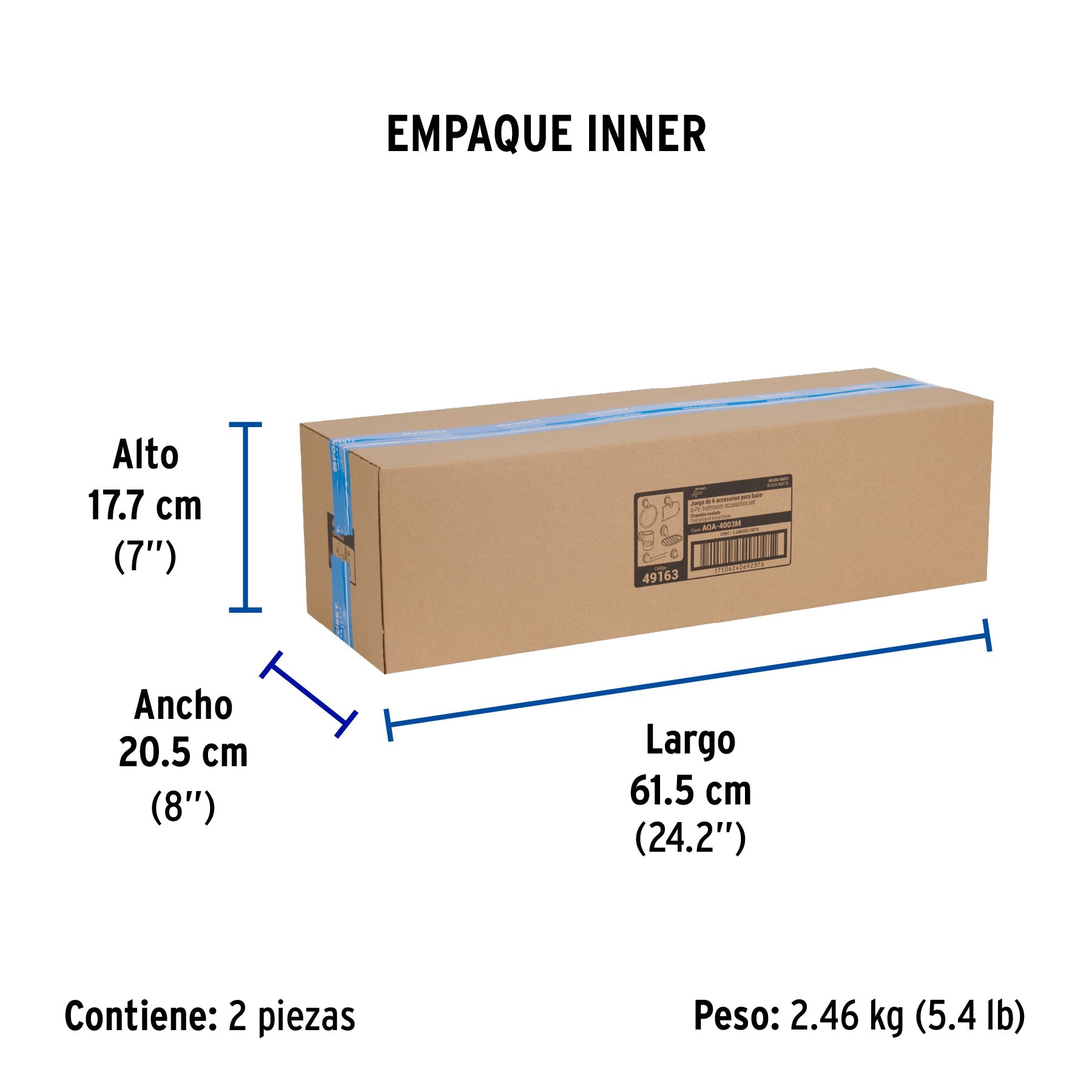 Juego de 6 accesorios para baño, negro, FOSET AQUA - Empaque