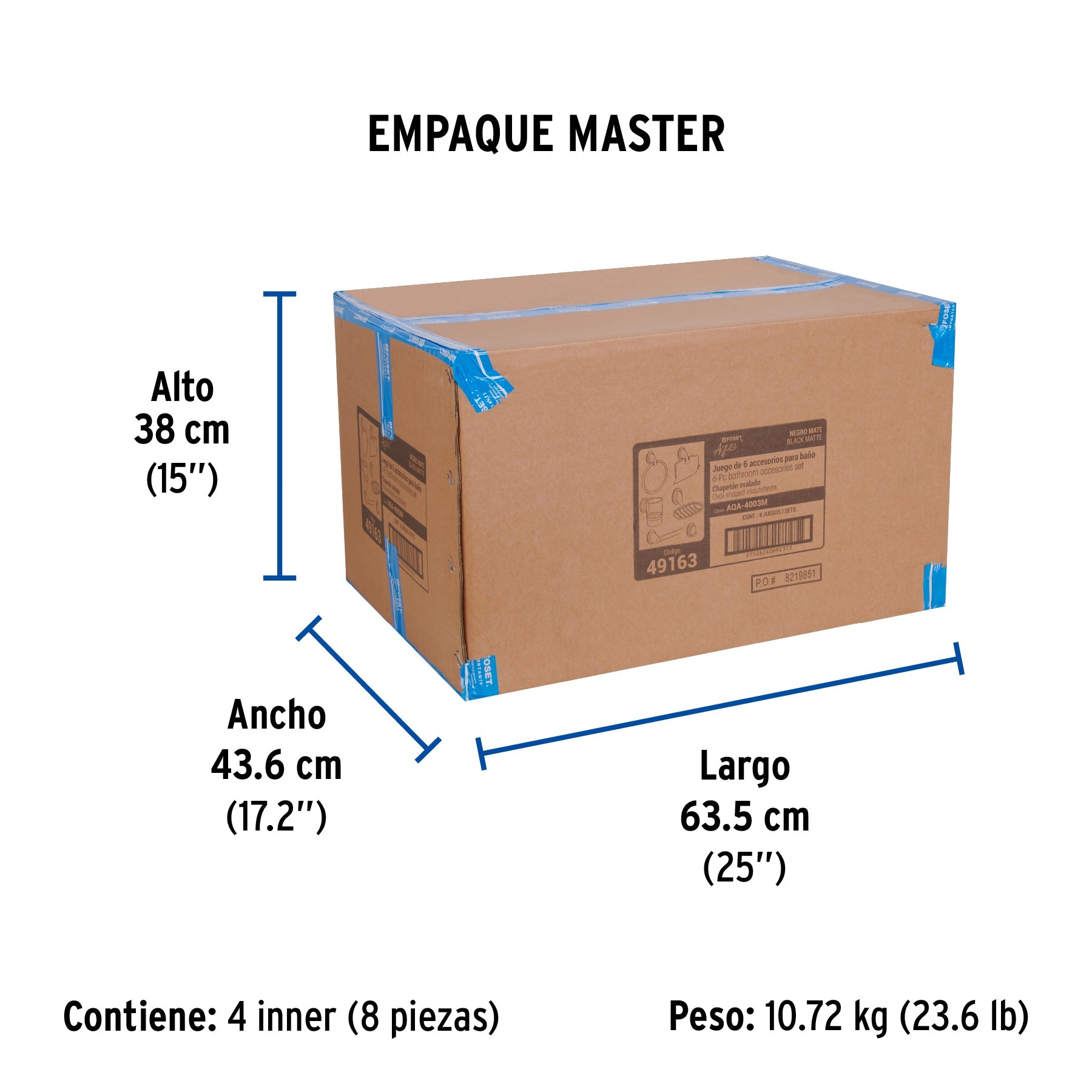 Juego de 6 accesorios para baño, negro, FOSET AQUA - Empaque