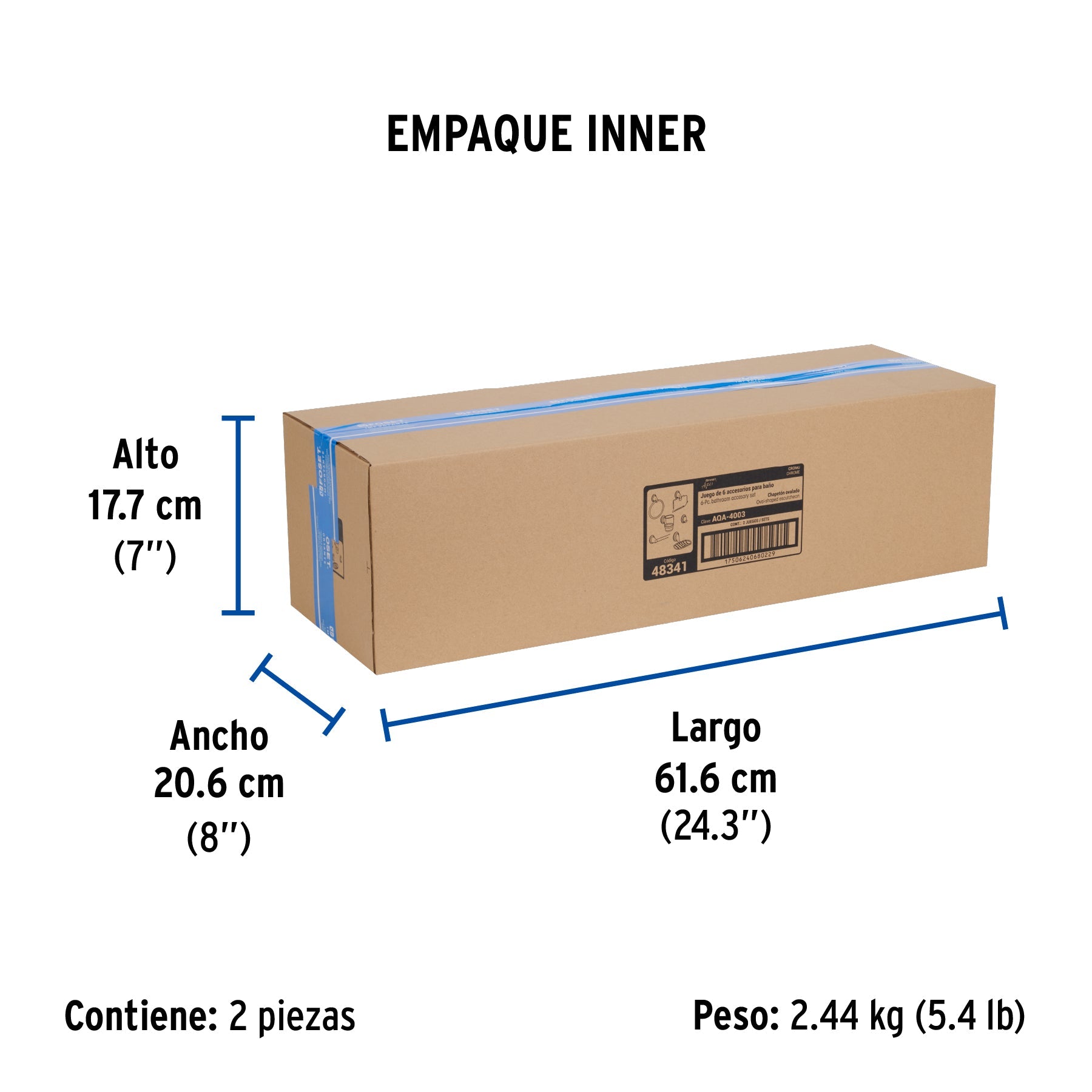 Juego de 6 accesorios para baño, cromo, FOSET AQUA - Empaque