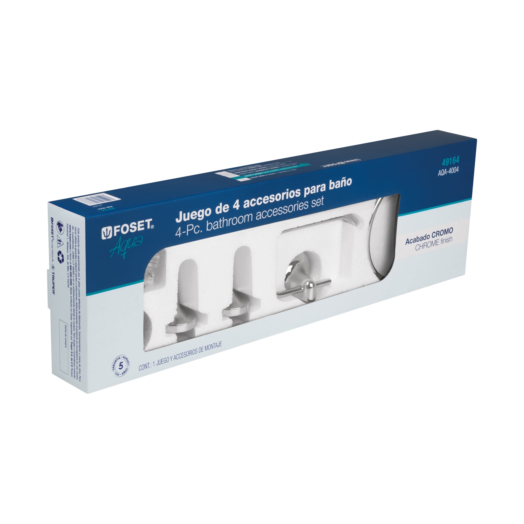 Juego de 4 accesorios para baño, cromo, FOSET AQUA