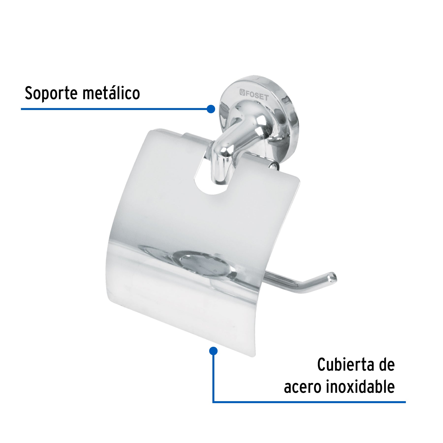 Portarrollo con cubierta,chapetón redondo, cromo, FOSET AQUA