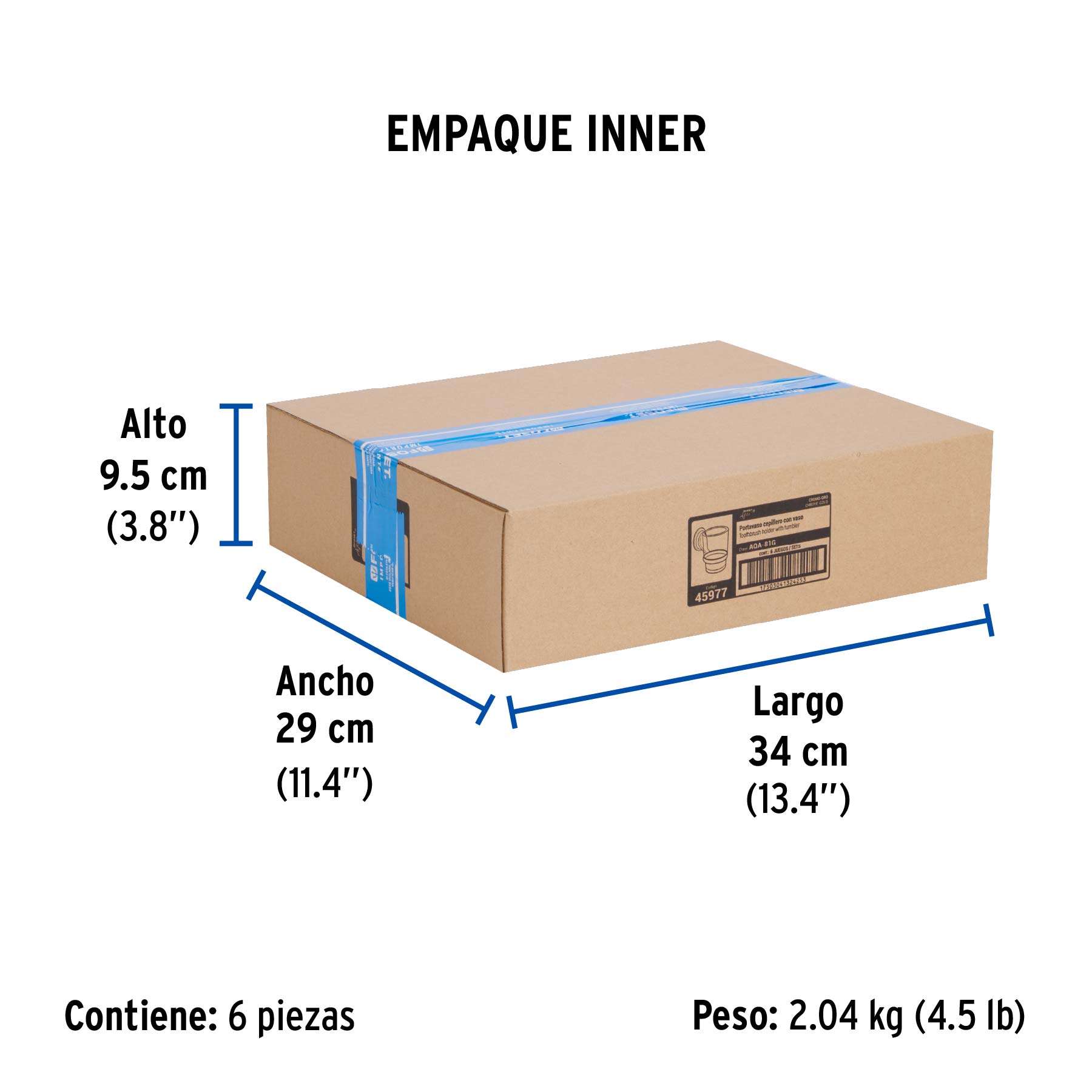 Portavaso cepillero con vaso de vidrio, cromo-oro,FOSET AQUA - Empaque