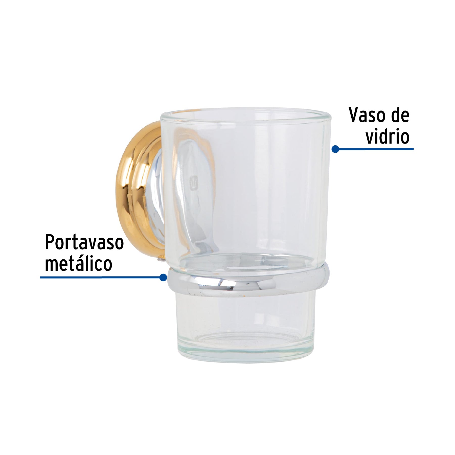 Portavaso cepillero con vaso de vidrio, cromo-oro,FOSET AQUA