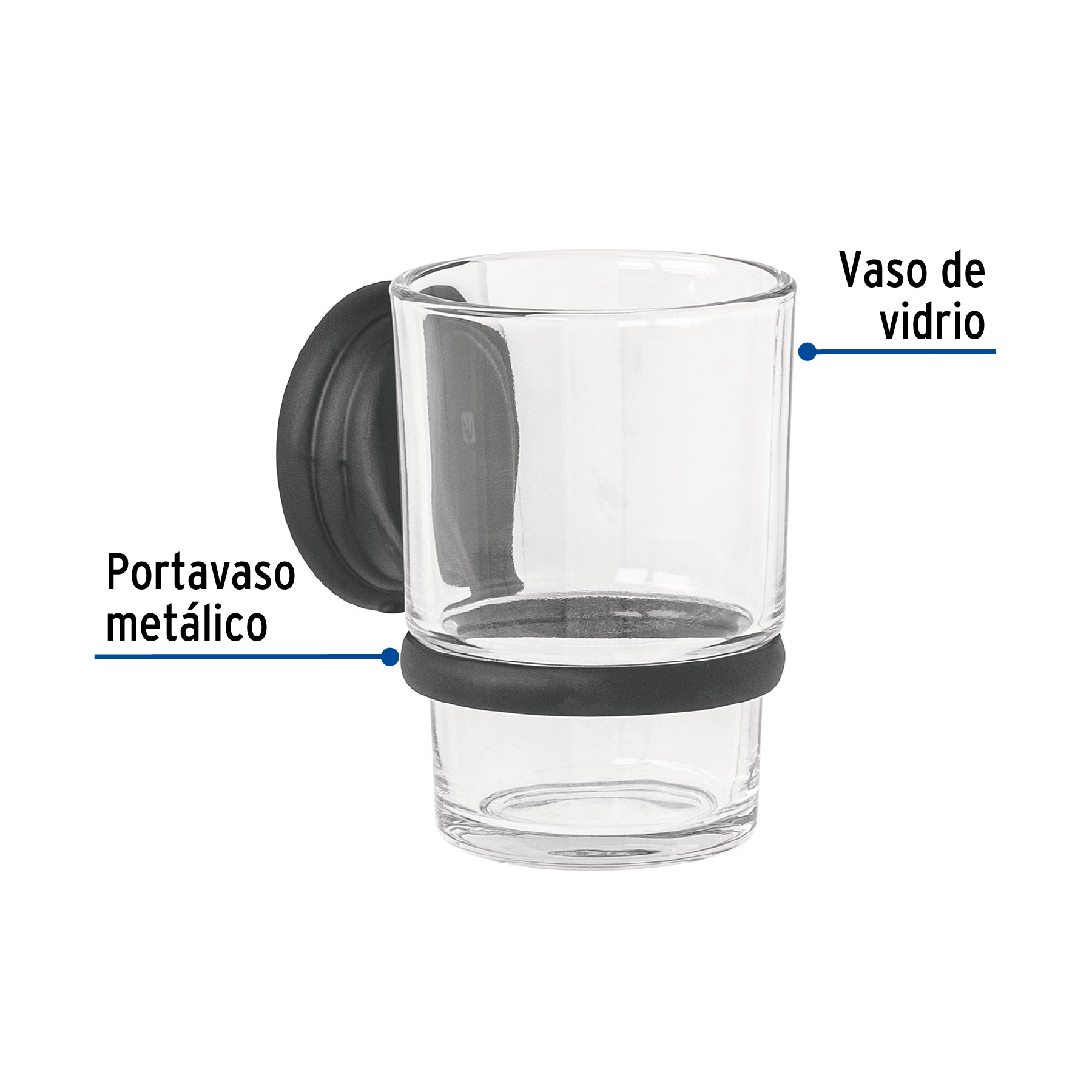 Portavaso cepillero con vaso de vidrio, negro, FOSET AQUA