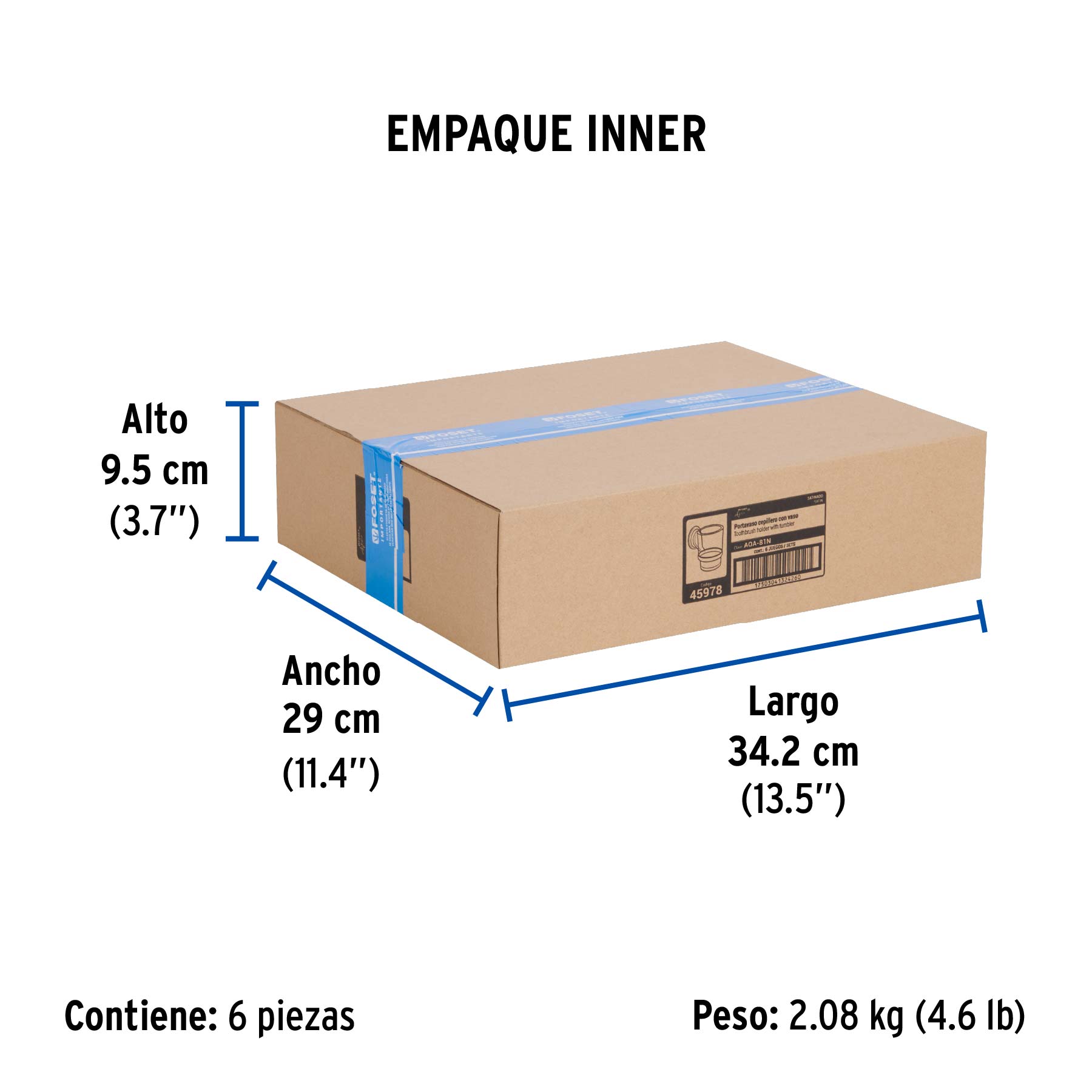 Portavaso cepillero con vaso de vidrio, níquel satín, AQUA - Empaque