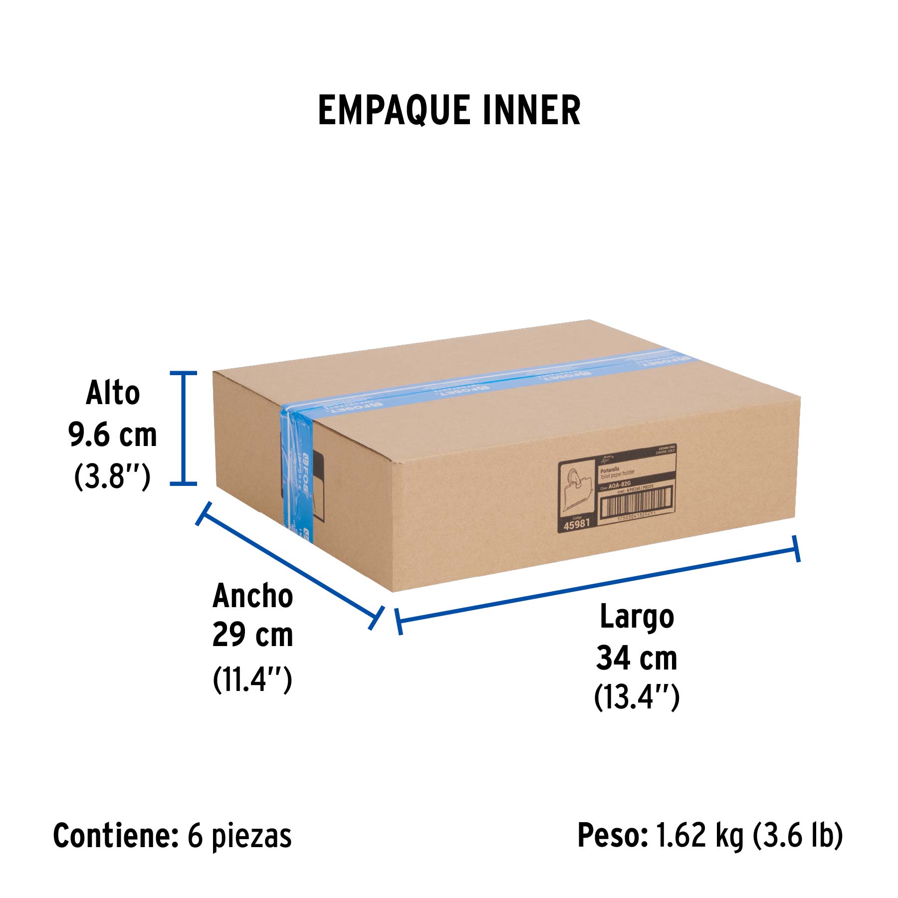 Portarrollo con cubierta, cromo-oro, FOSET AQUA - Empaque