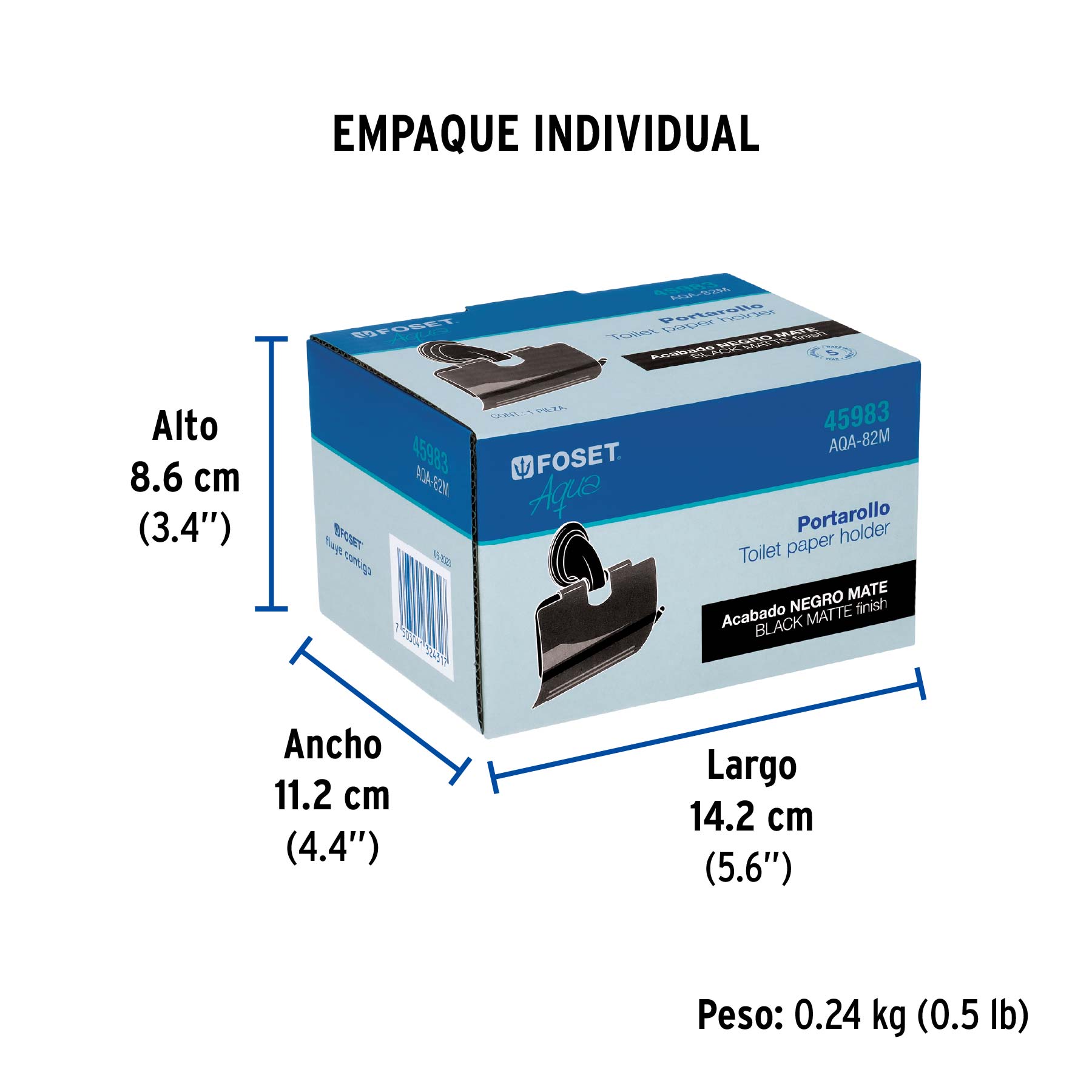 Portarrollo con cubierta, negro, FOSET AQUA - Empaque