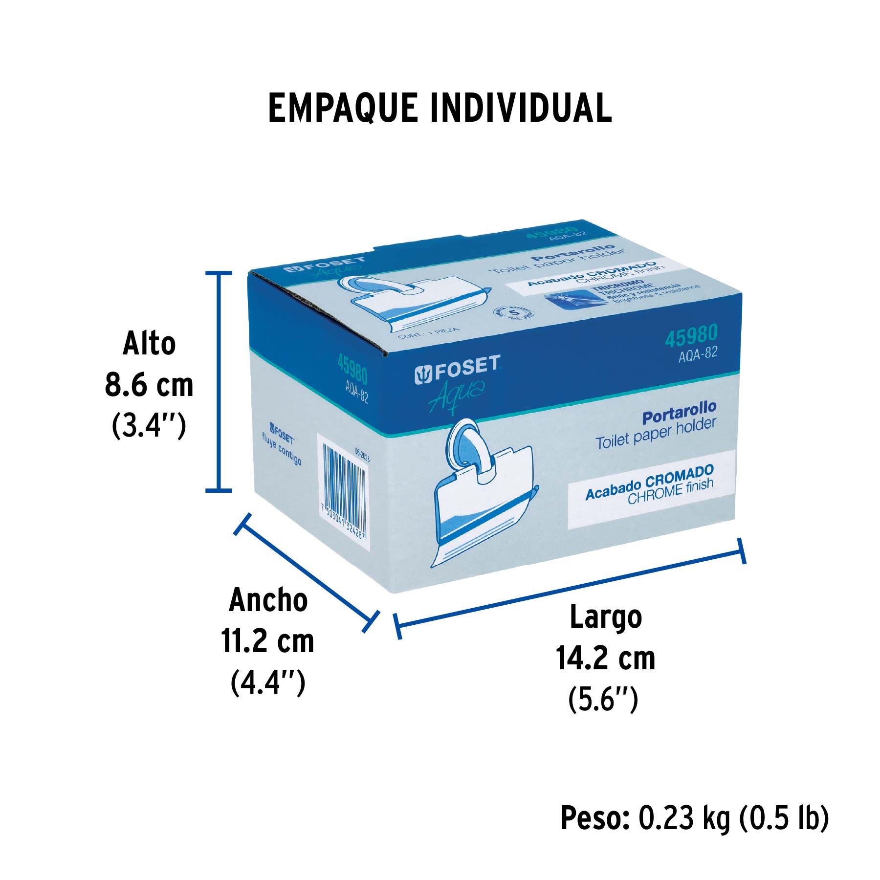 Portarrollo con cubierta, cromo, FOSET AQUA - Empaque