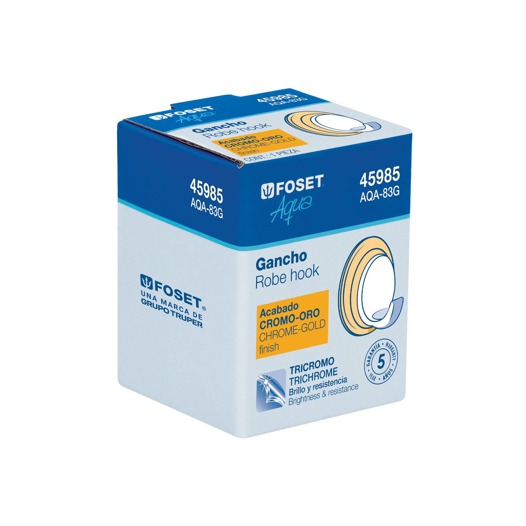 Gancho sencillo para toallas, cromo-oro, FOSET AQUA