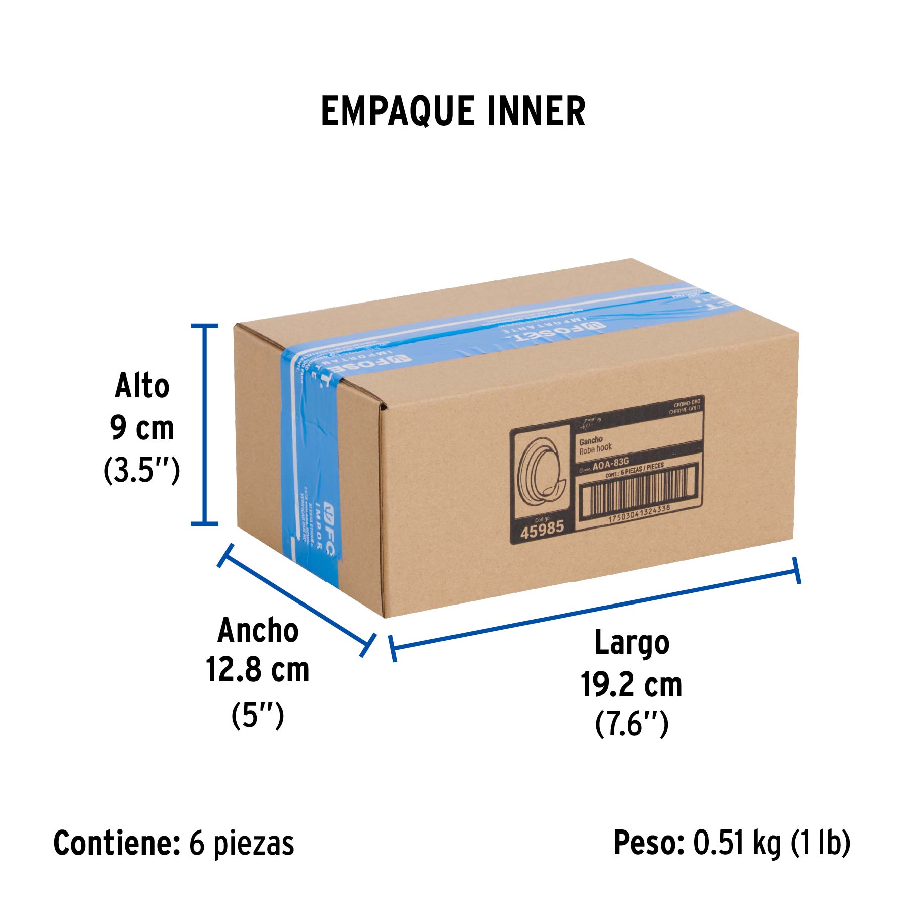 Gancho sencillo para toallas, cromo-oro, FOSET AQUA - Empaque