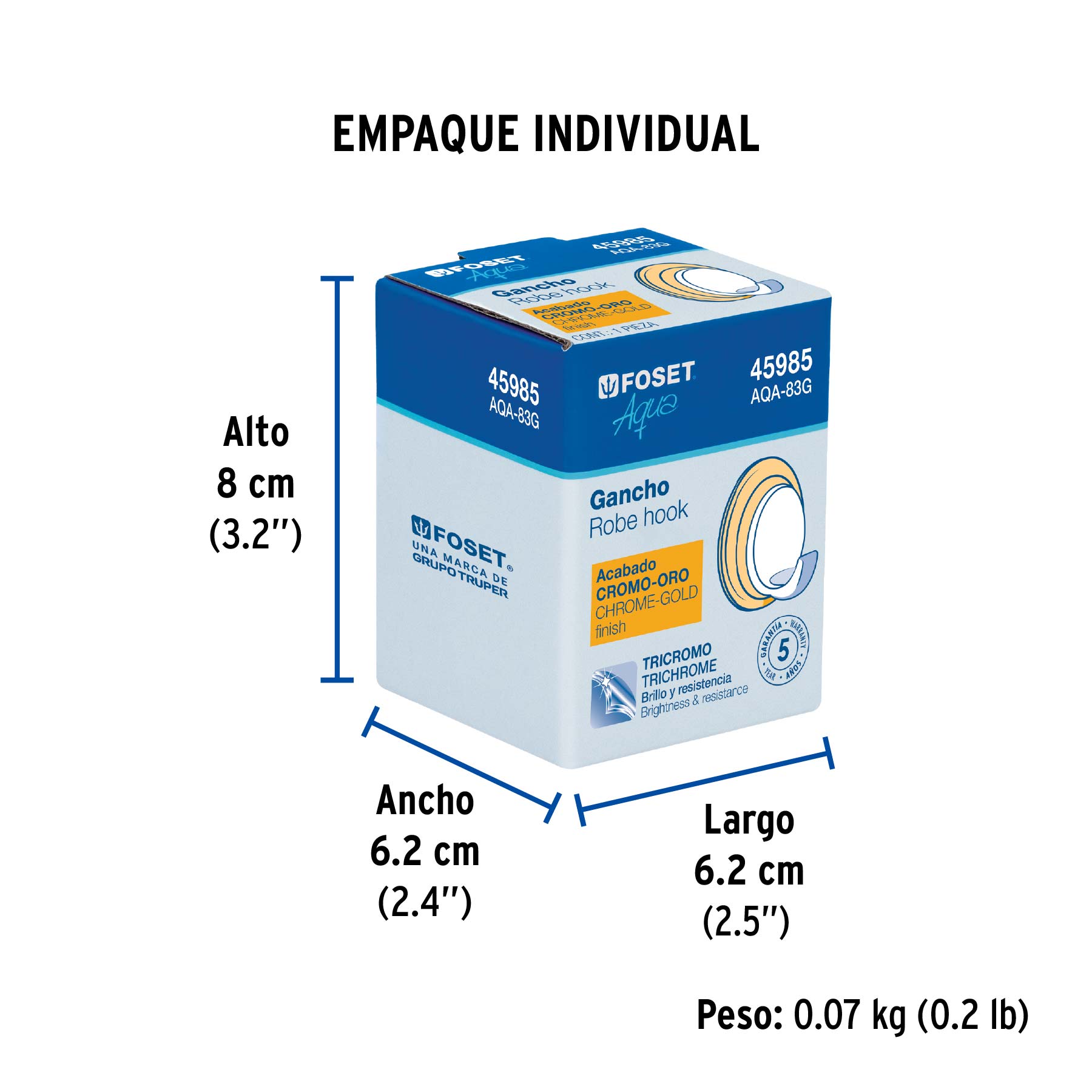 Gancho sencillo para toallas, cromo-oro, FOSET AQUA - Empaque