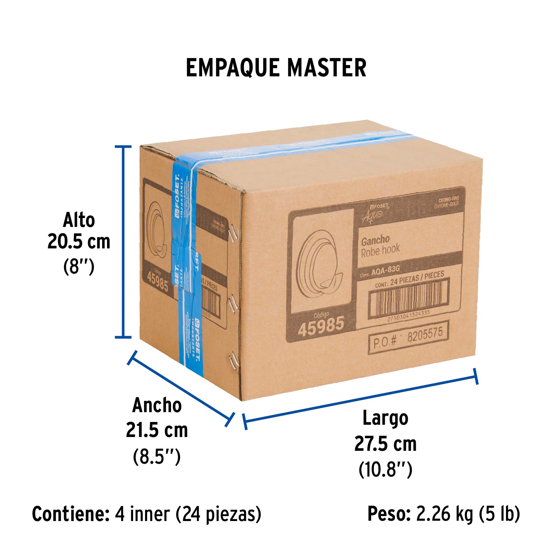 Gancho sencillo para toallas, cromo-oro, FOSET AQUA - Empaque