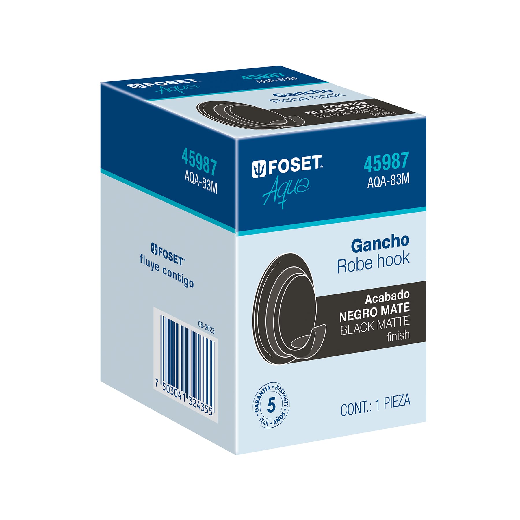 Gancho sencillo para toallas, negro, FOSET AQUA