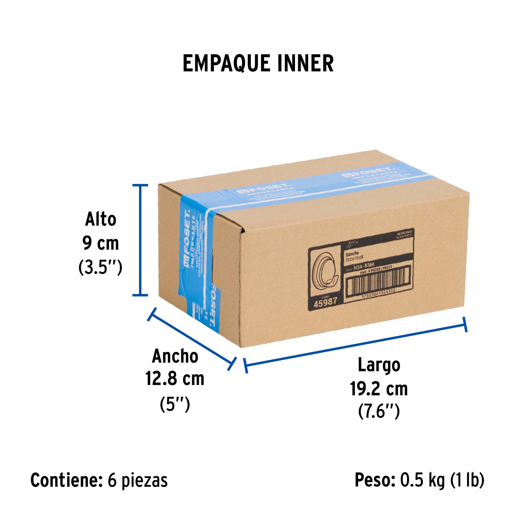 Gancho sencillo para toallas, negro, FOSET AQUA - Empaque