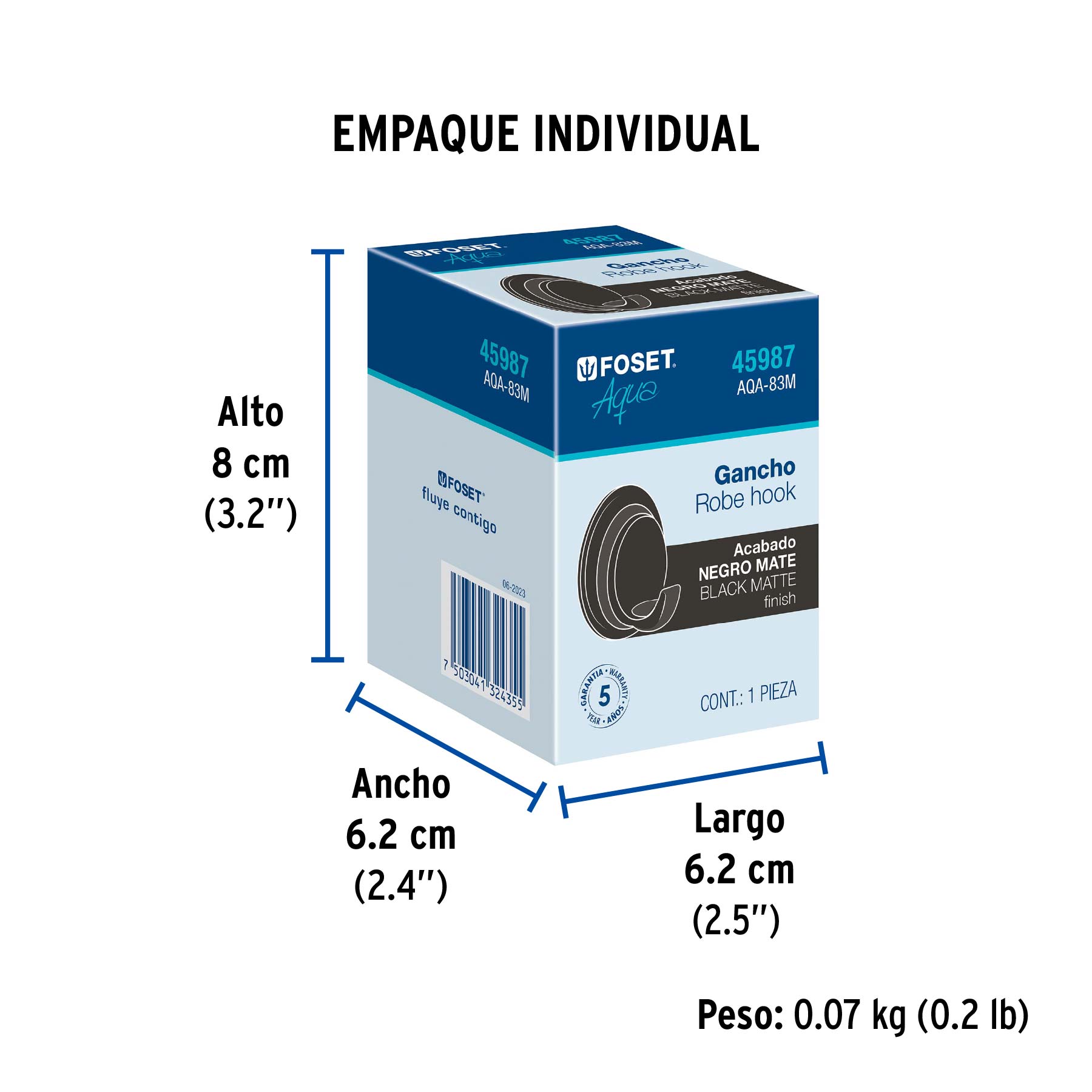 Gancho sencillo para toallas, negro, FOSET AQUA - Empaque