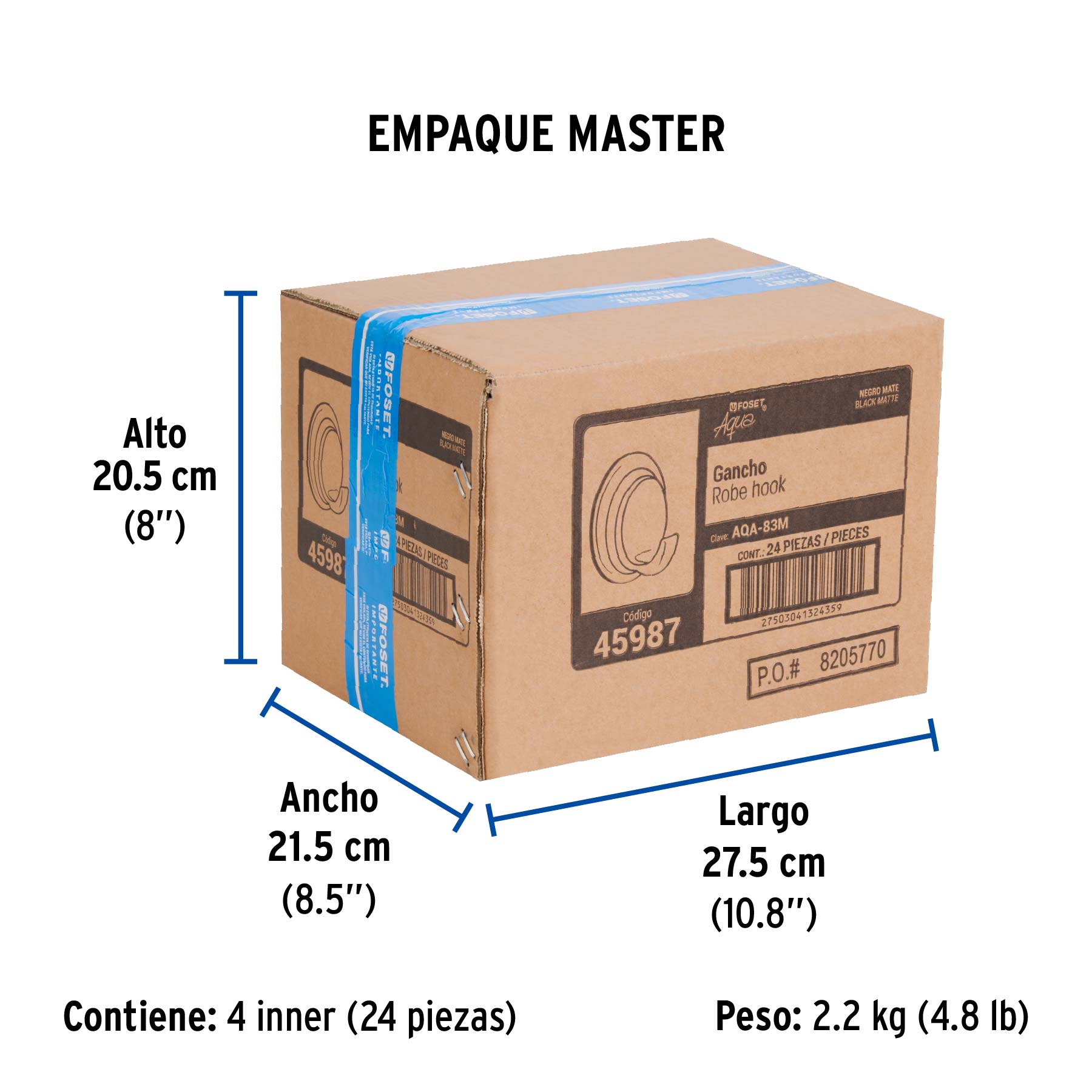 Gancho sencillo para toallas, negro, FOSET AQUA - Empaque