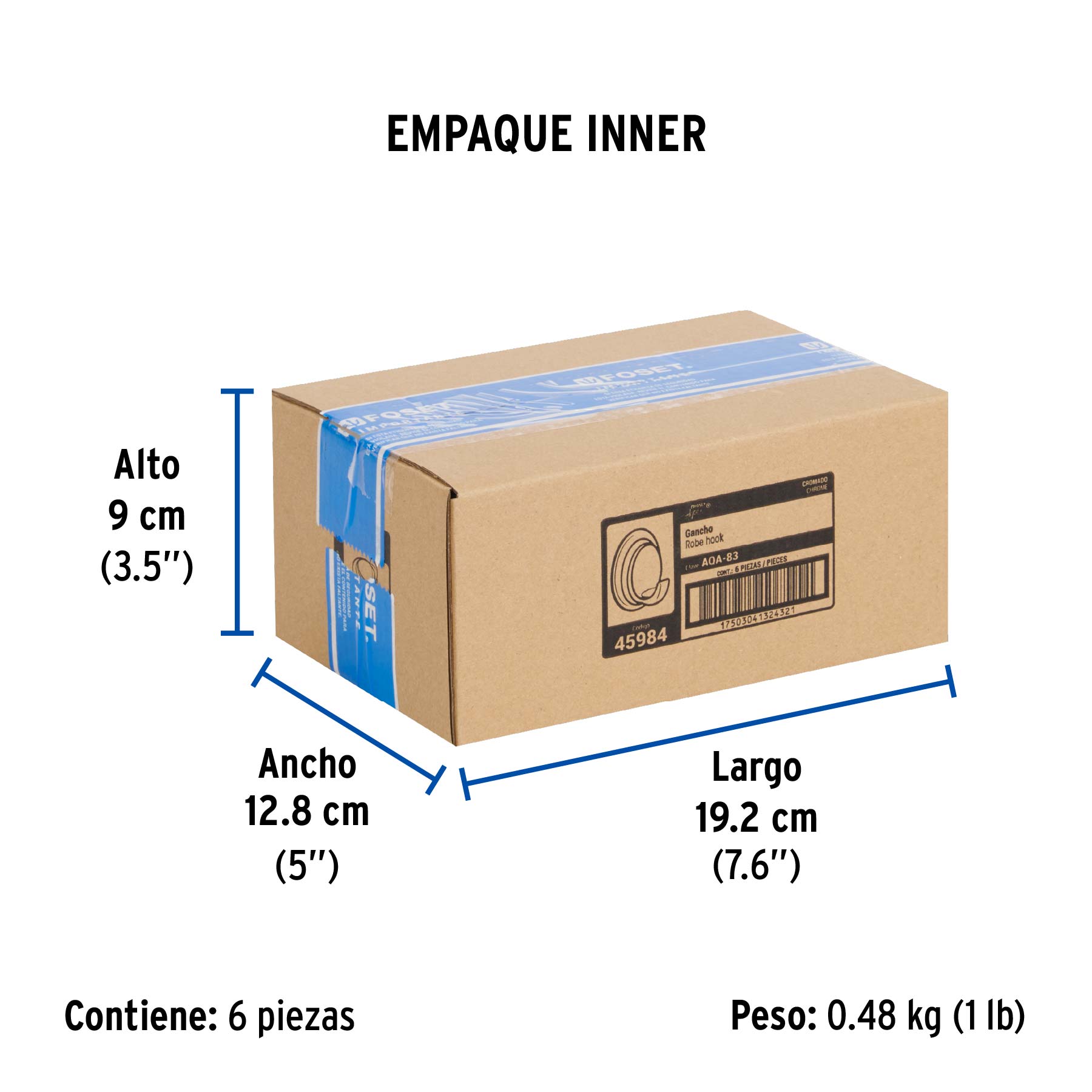 Gancho sencillo para toallas, cromo, FOSET AQUA - Empaque
