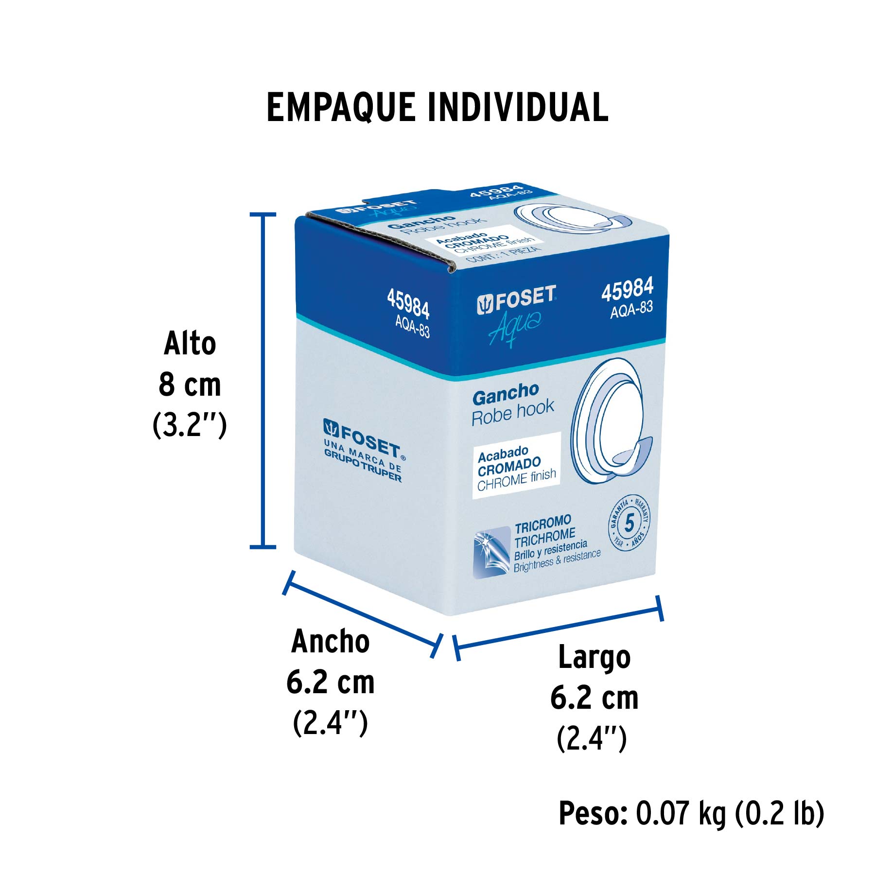 Gancho sencillo para toallas, cromo, FOSET AQUA - Empaque