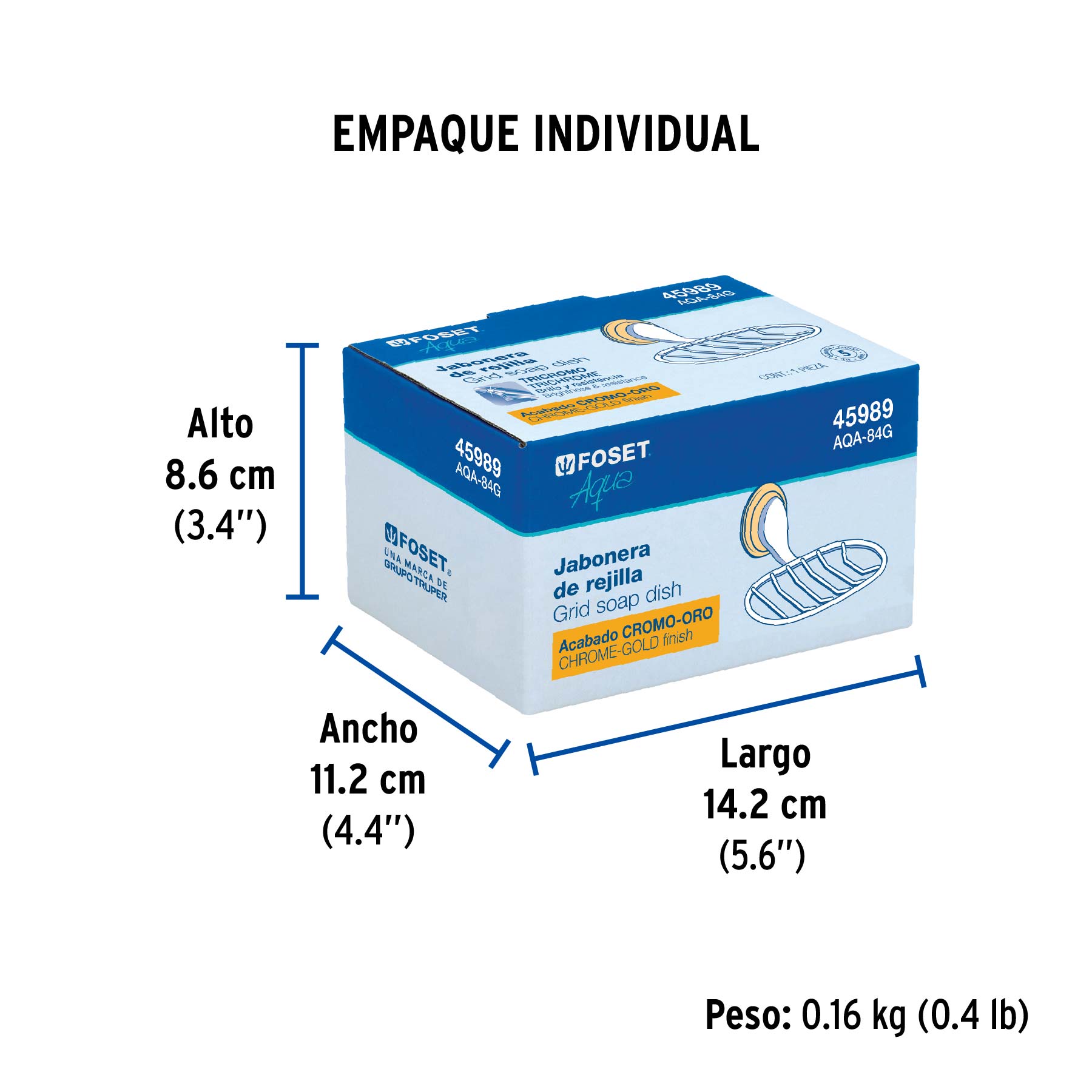 Jabonera de rejilla, cromo-oro, FOSET AQUA - Empaque