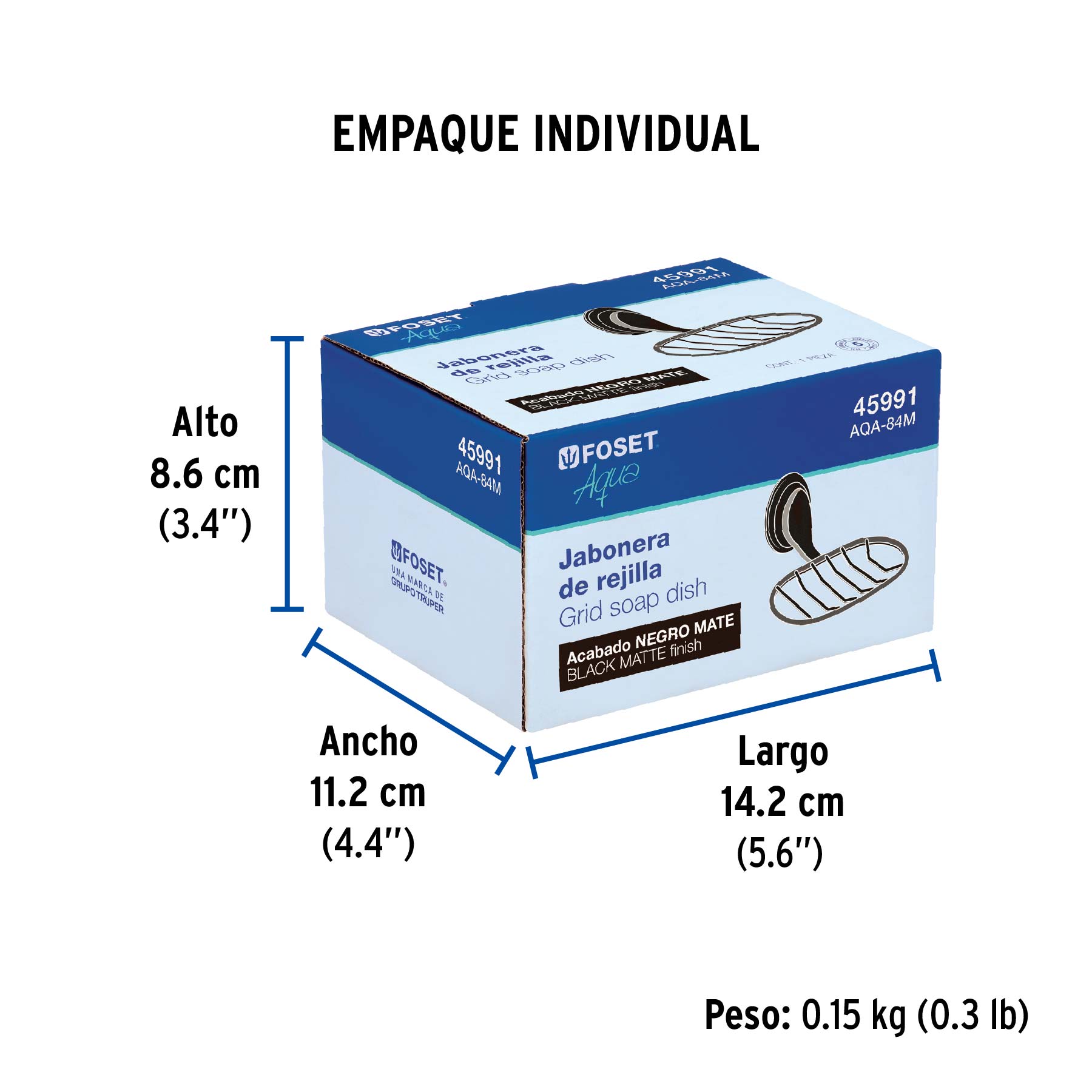 Jabonera de rejilla, negro, FOSET AQUA - Empaque
