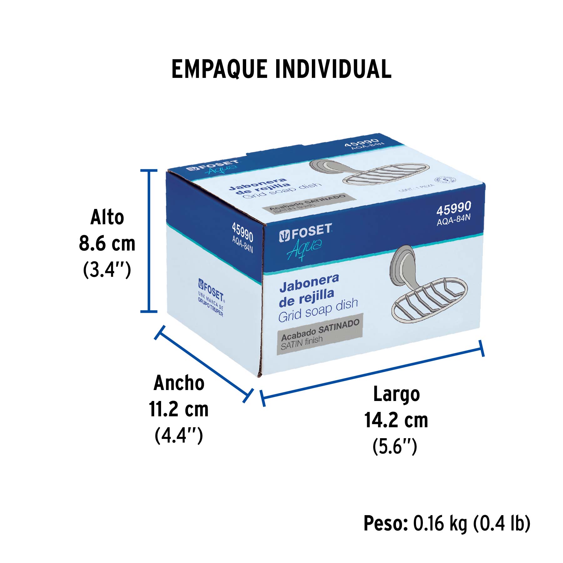 Jabonera de rejilla, níquel satín, FOSET AQUA - Empaque