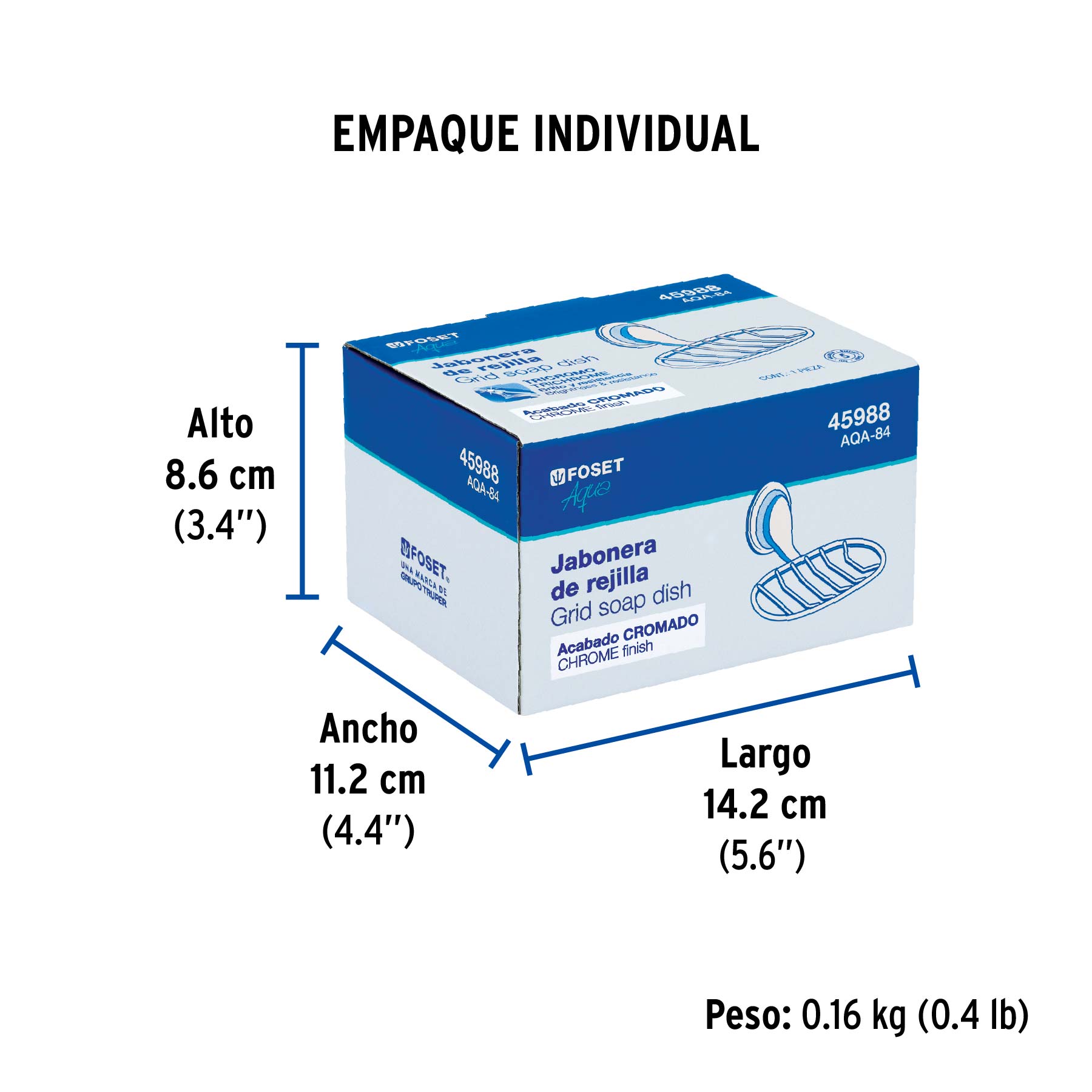 Jabonera de rejilla, cromo, FOSET AQUA - Empaque