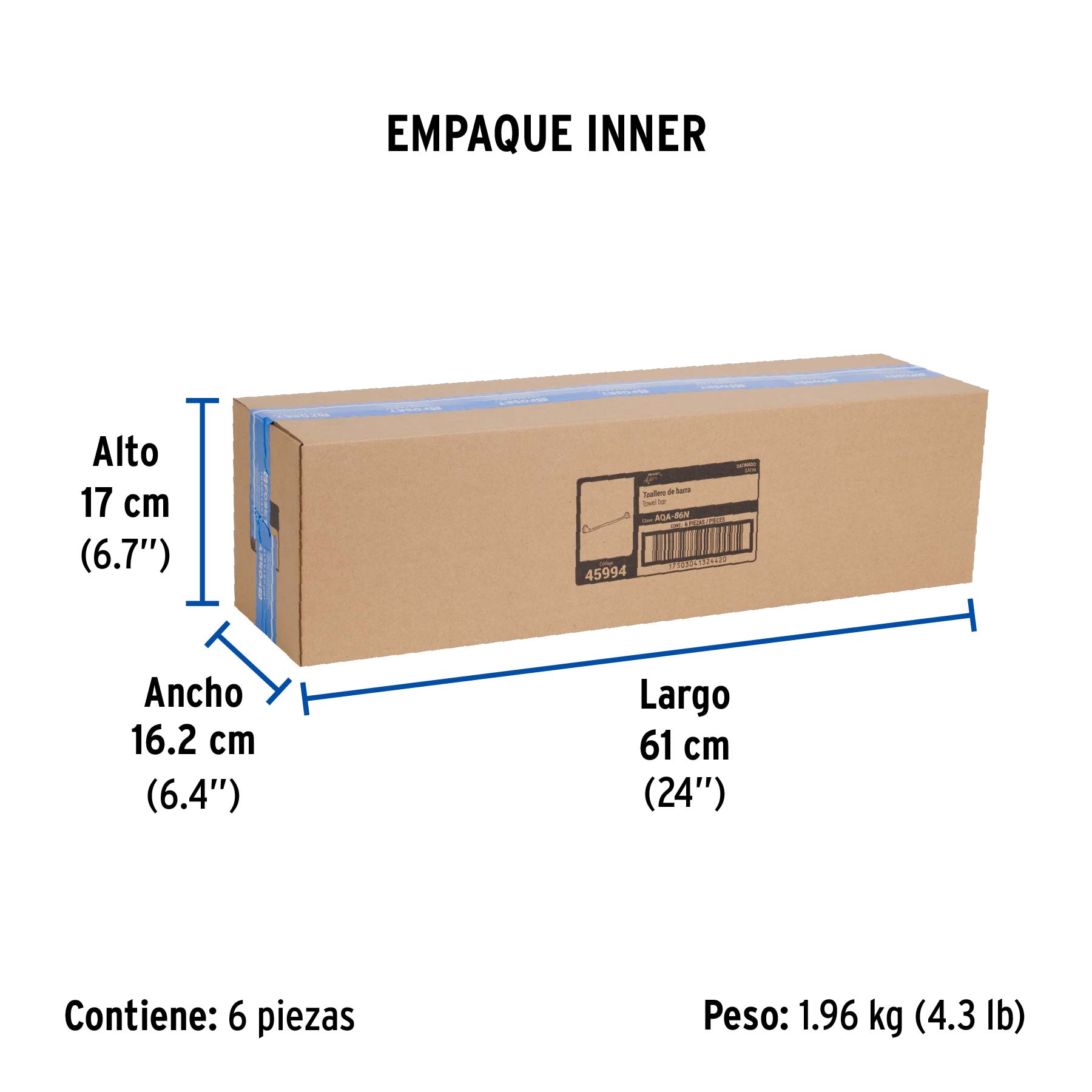 Toallero de barra largo, níquel satín, FOSET AQUA - Empaque