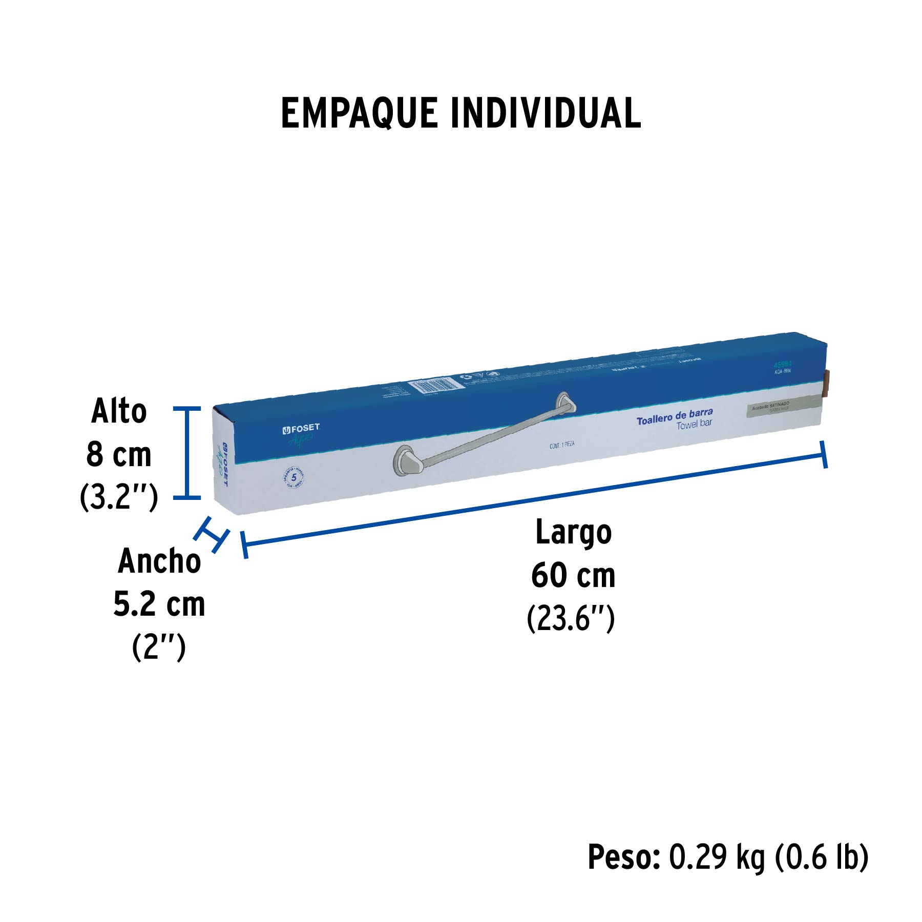 Toallero de barra largo, níquel satín, FOSET AQUA - Empaque