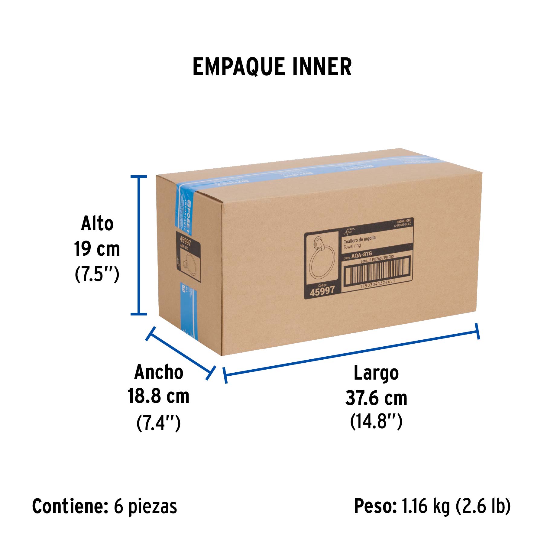 Toallero de argolla, cromo-oro, FOSET AQUA - Empaque
