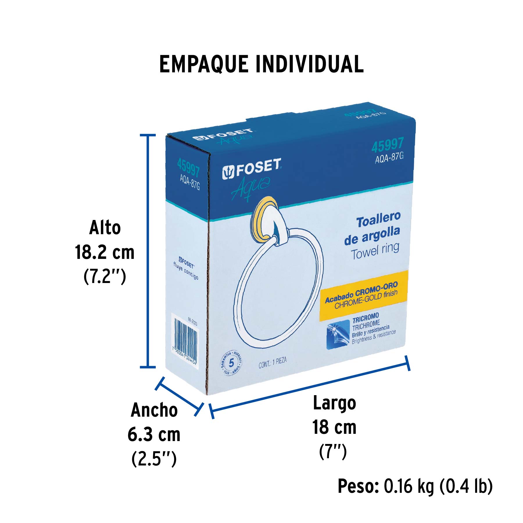 Toallero de argolla, cromo-oro, FOSET AQUA - Empaque