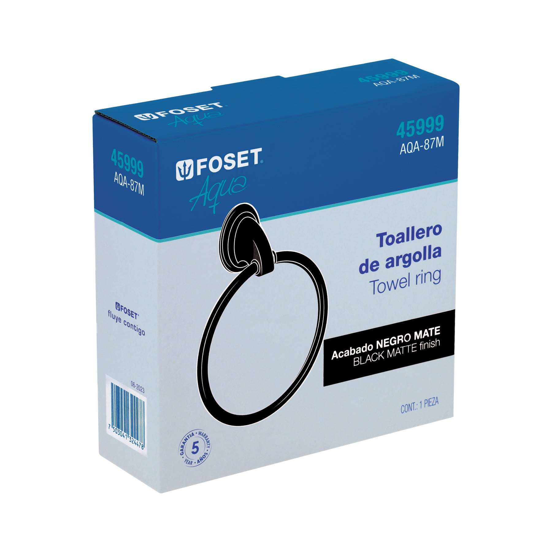 Toallero de argolla, negro, FOSET AQUA
