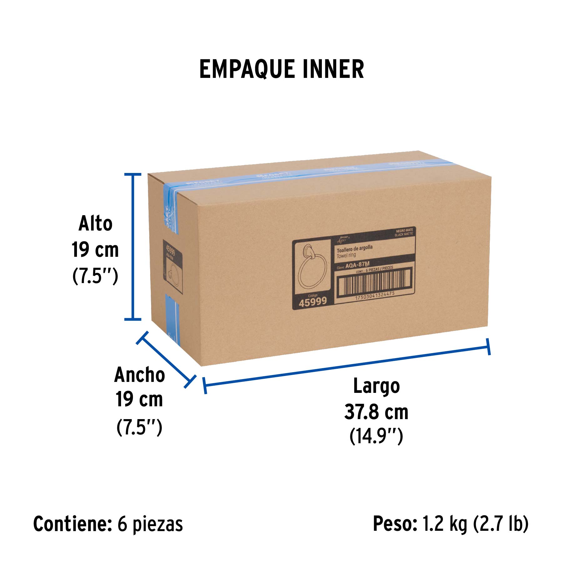 Toallero de argolla, negro, FOSET AQUA - Empaque