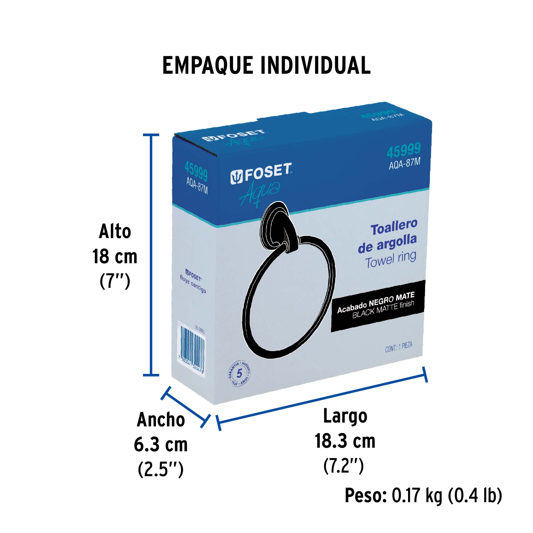 Toallero de argolla, negro, FOSET AQUA - Empaque