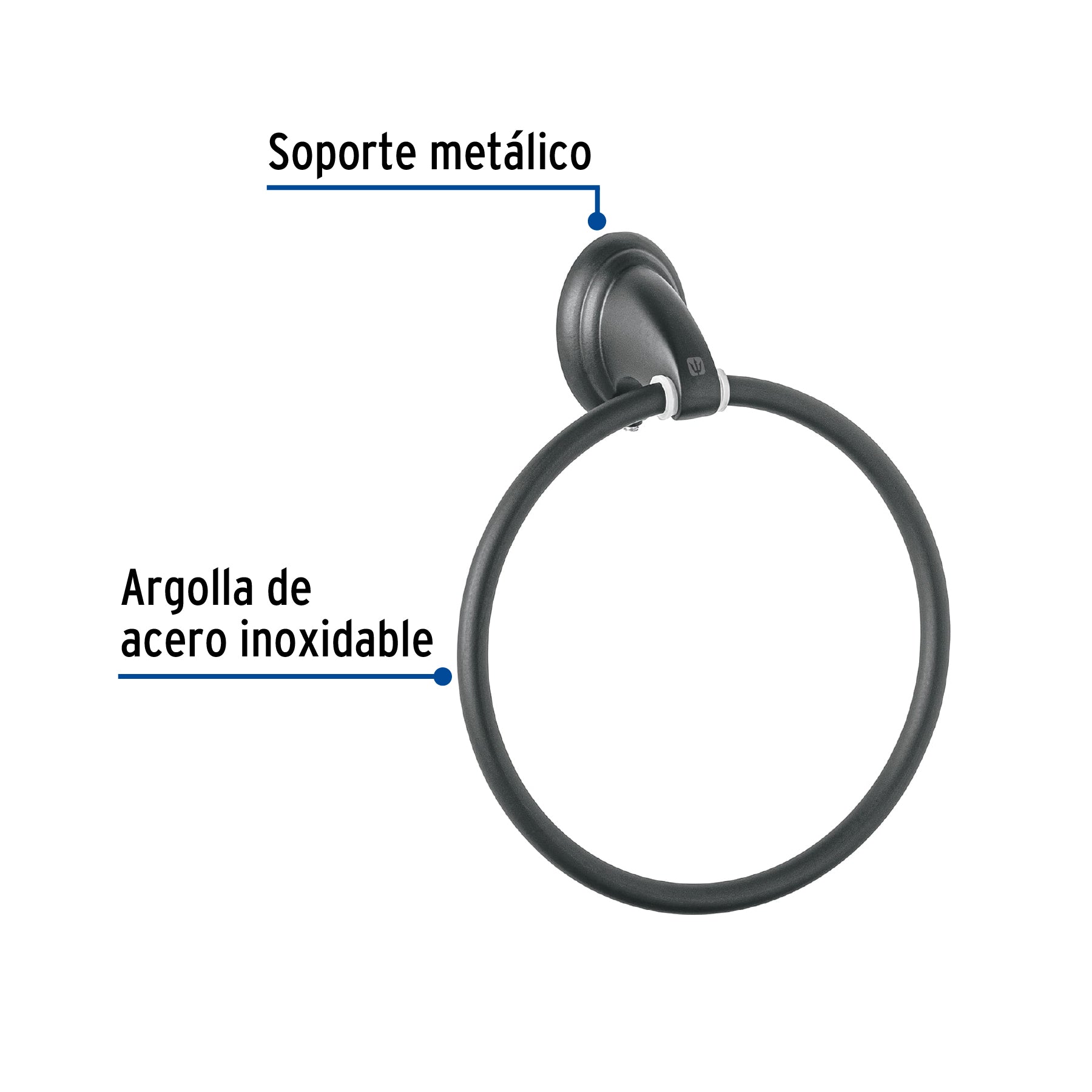 Toallero de argolla, negro, FOSET AQUA