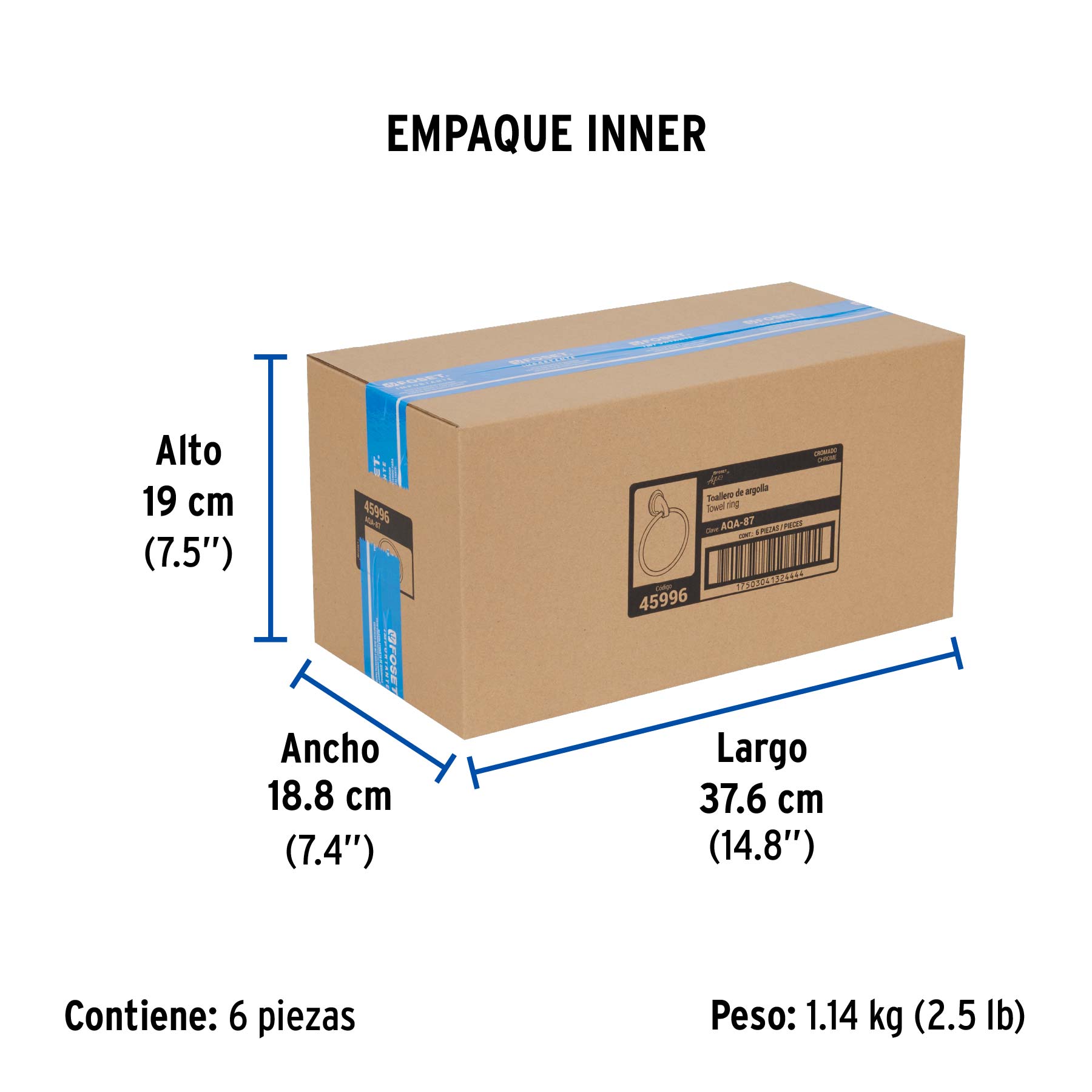 Toallero de argolla, cromo, FOSET AQUA - Empaque