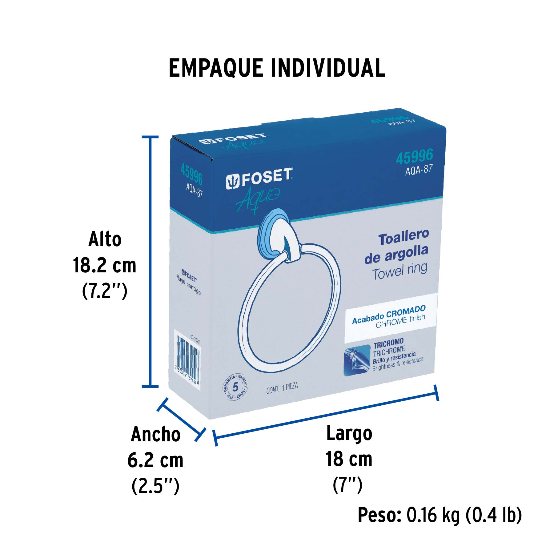 Toallero de argolla, cromo, FOSET AQUA - Empaque