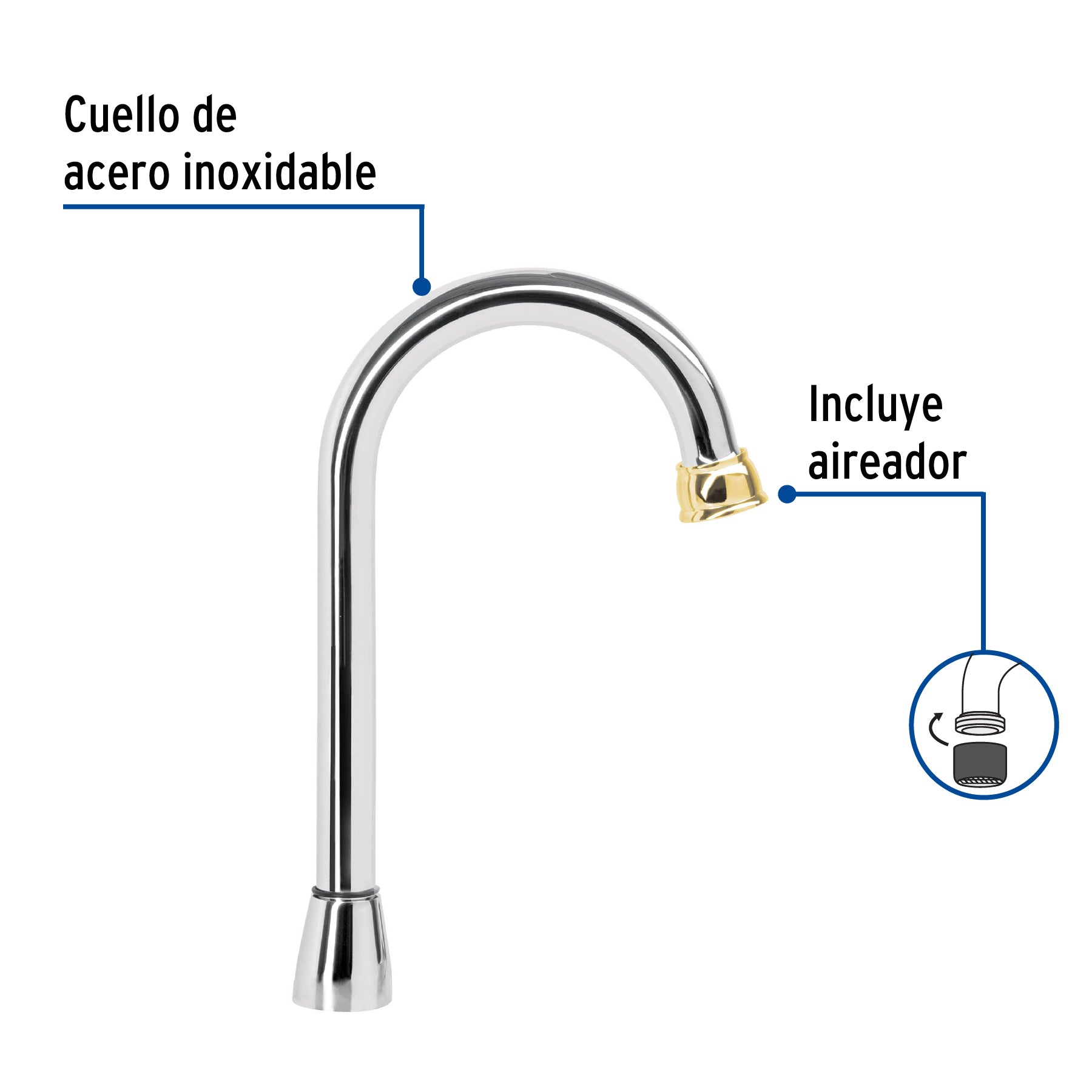 Cuello tipo bar para mezcladora de lavabo, cromo-oro, AQUA