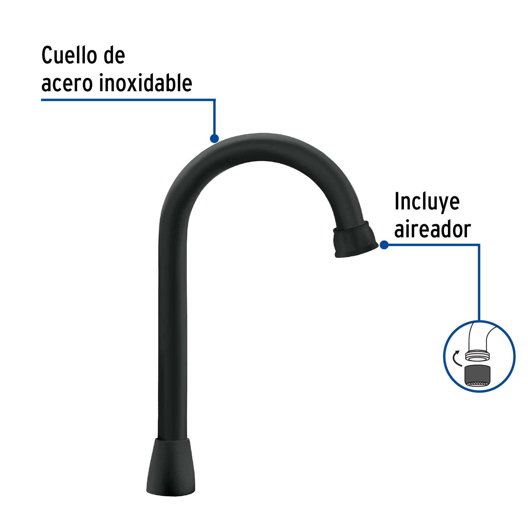 Cuello tipo bar para mezcladora de lavabo, negro mate, AQUA