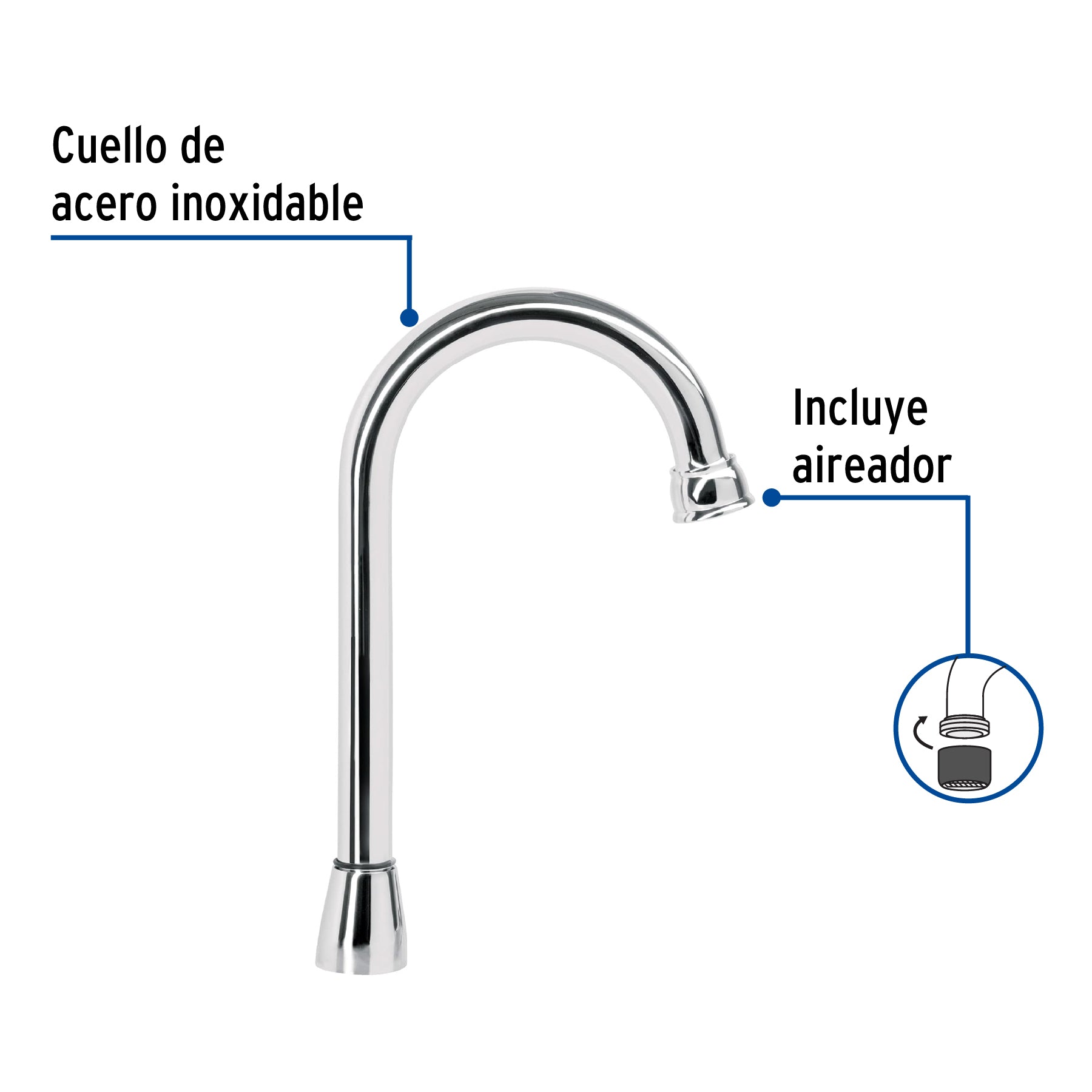 Cuello tipo bar para mezcladora de lavabo, cromo, AQUA