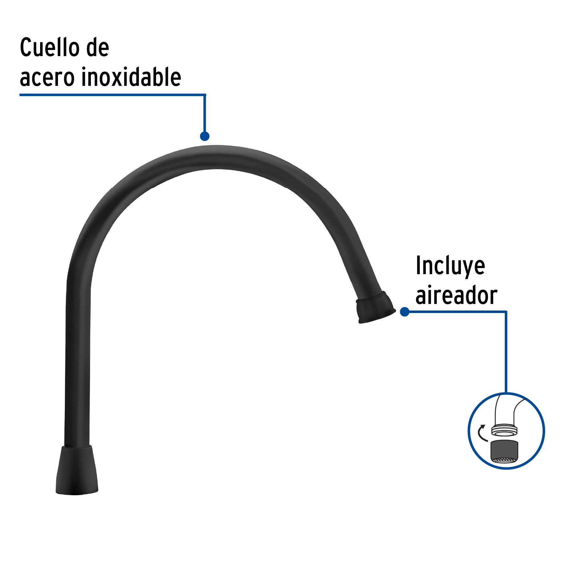 Cuello largo para mezcladora de fregadero, negro mate, AQUA