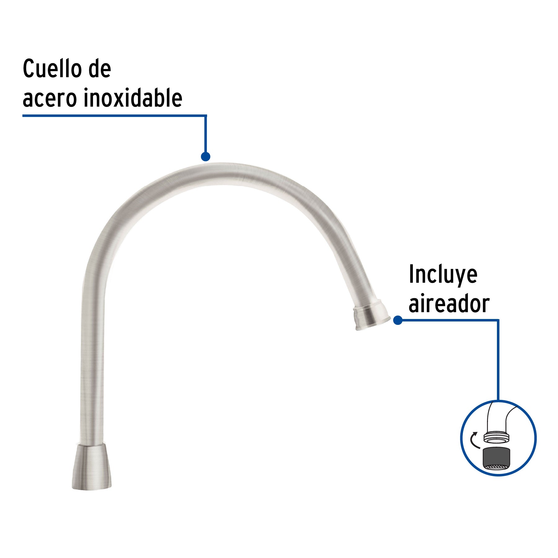 Cuello largo para mezcladora de fregadero, satín, AQUA